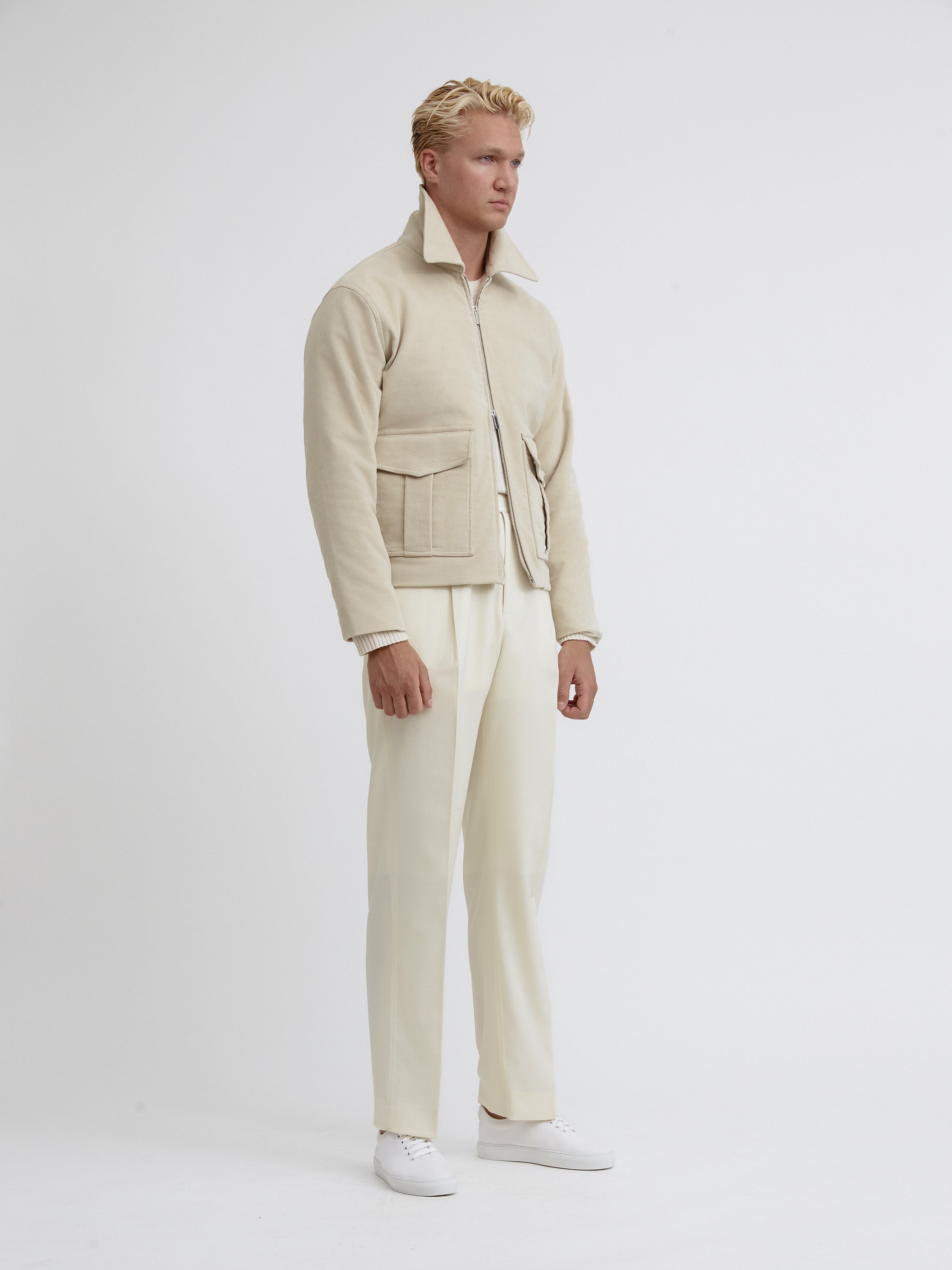 Beige Moleskin Flight Jacket - Grand Le Mar