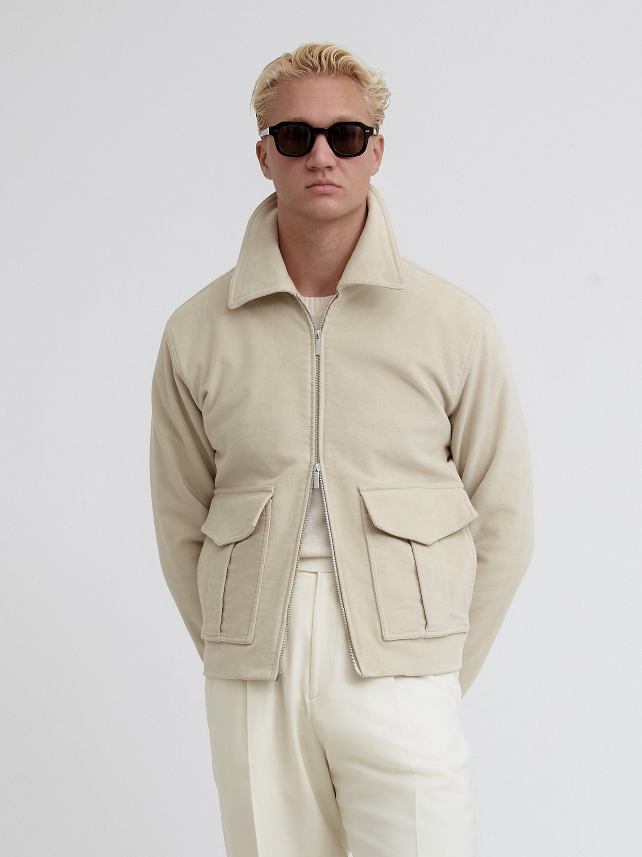 Beige Moleskin Flight Jacket - Grand Le Mar