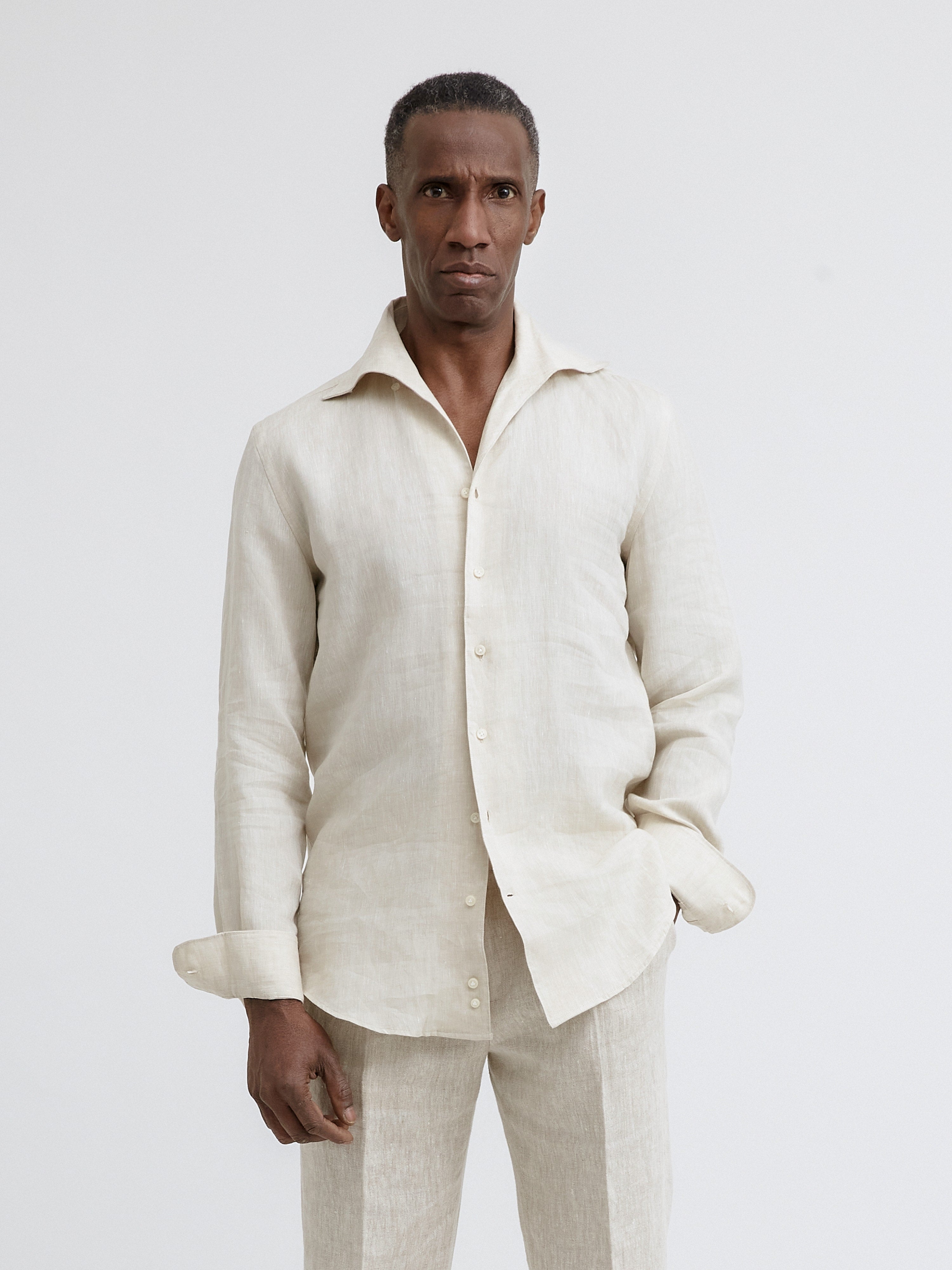 Beige One Piece Linen Shirt - Grand Le Mar