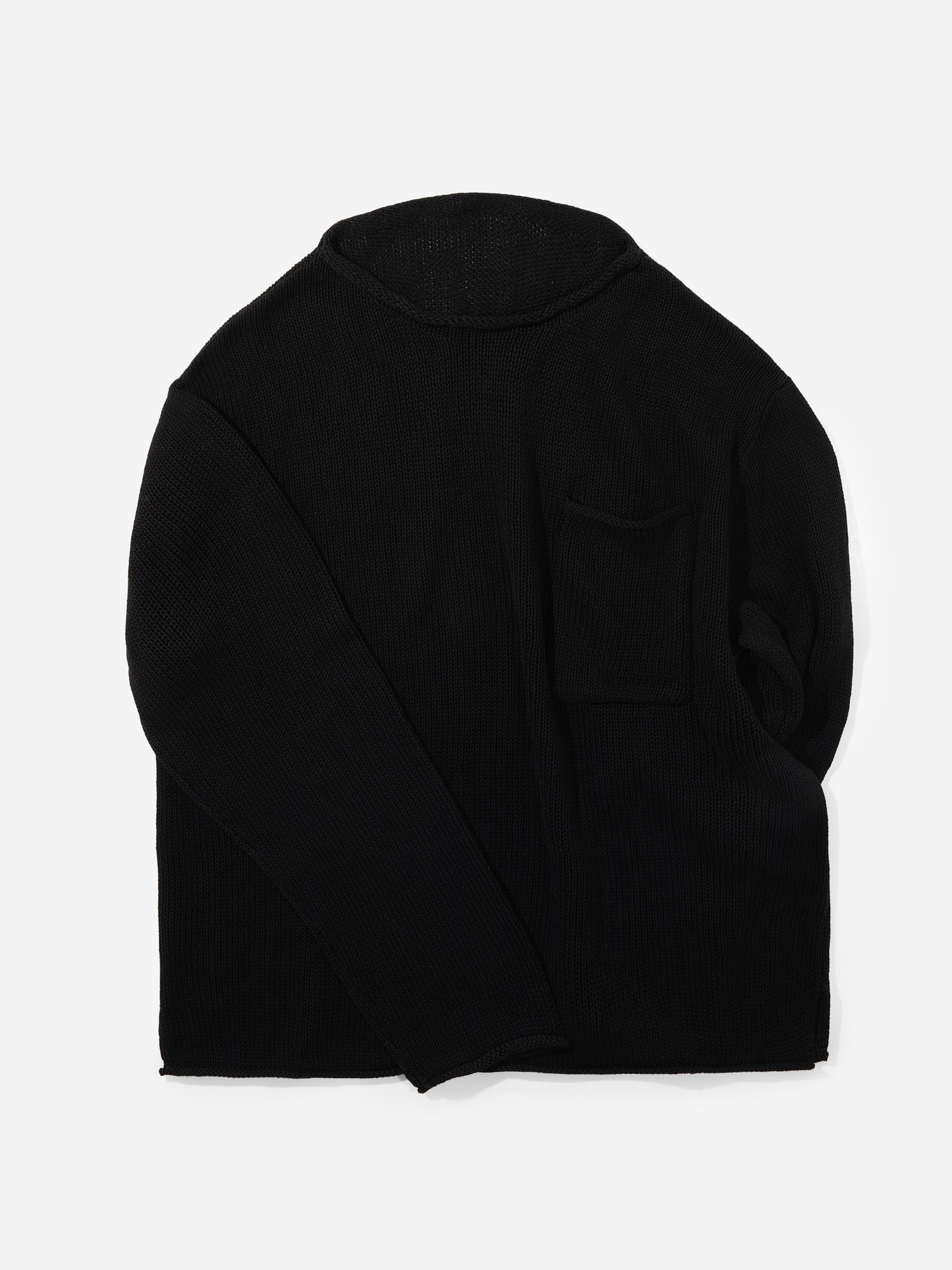 Black Cotton Linen Roll Neck