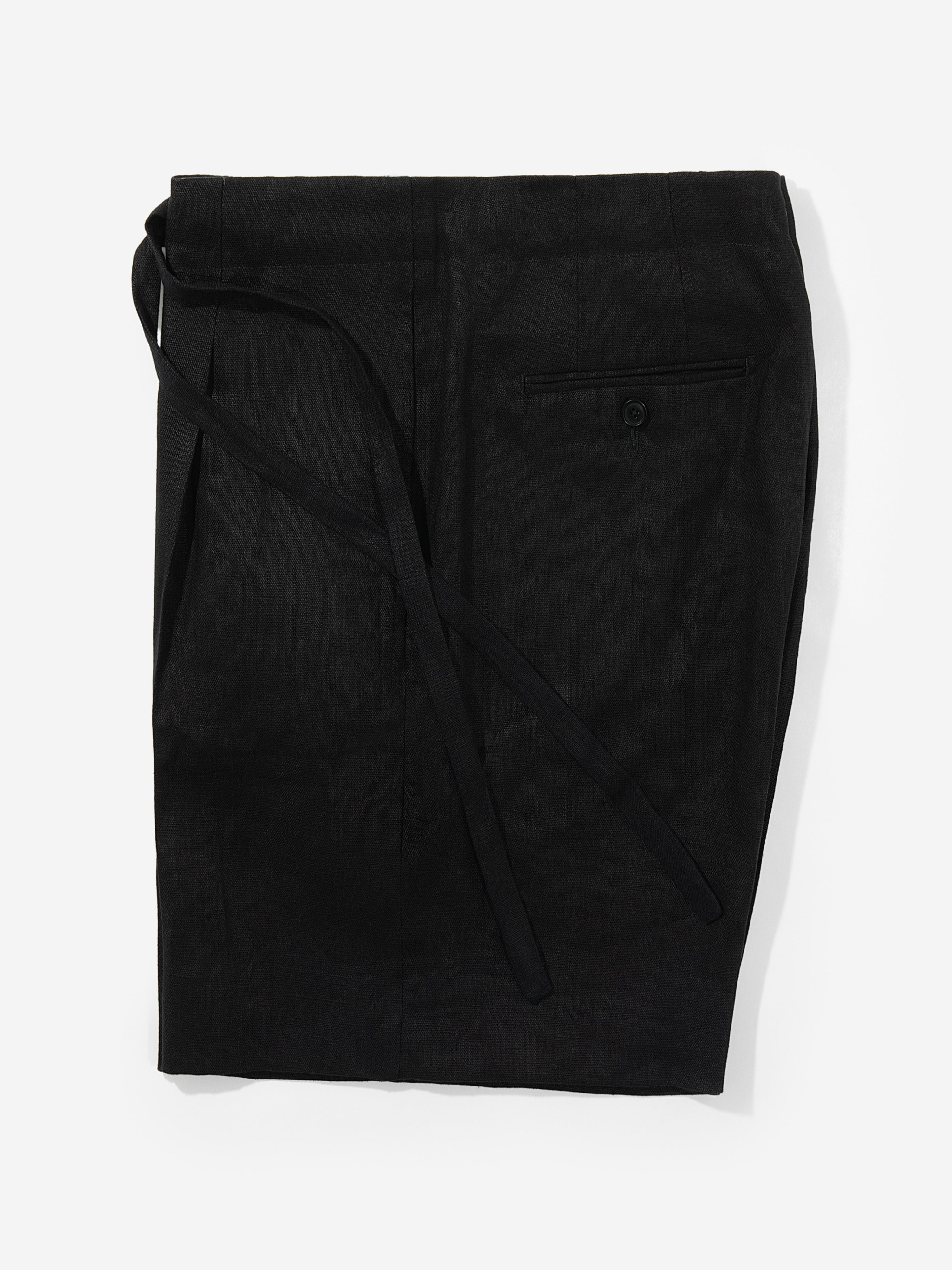 Black Linen Drawstring Shorts (Wide Fit)
