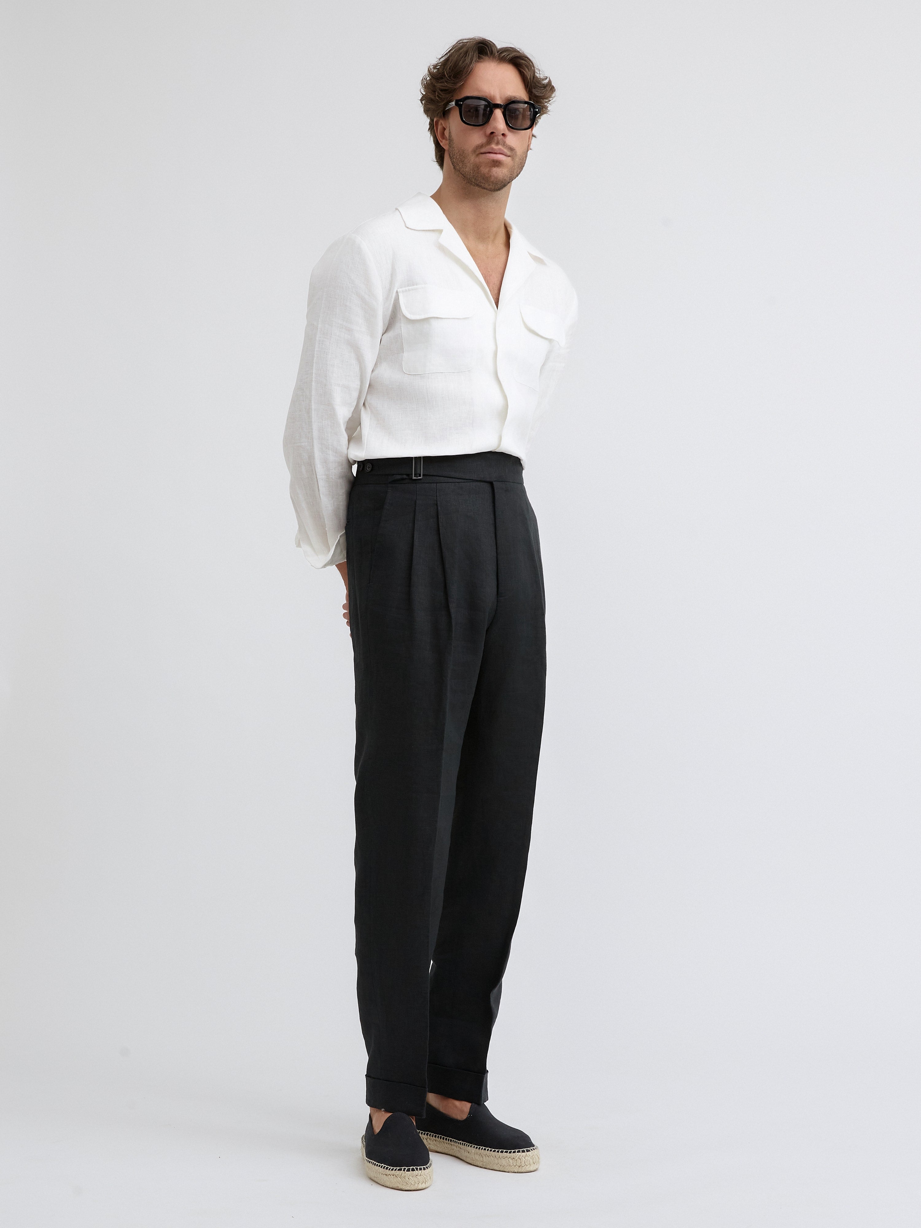 Black Linen Gurkha Trousers - Grand Le Mar