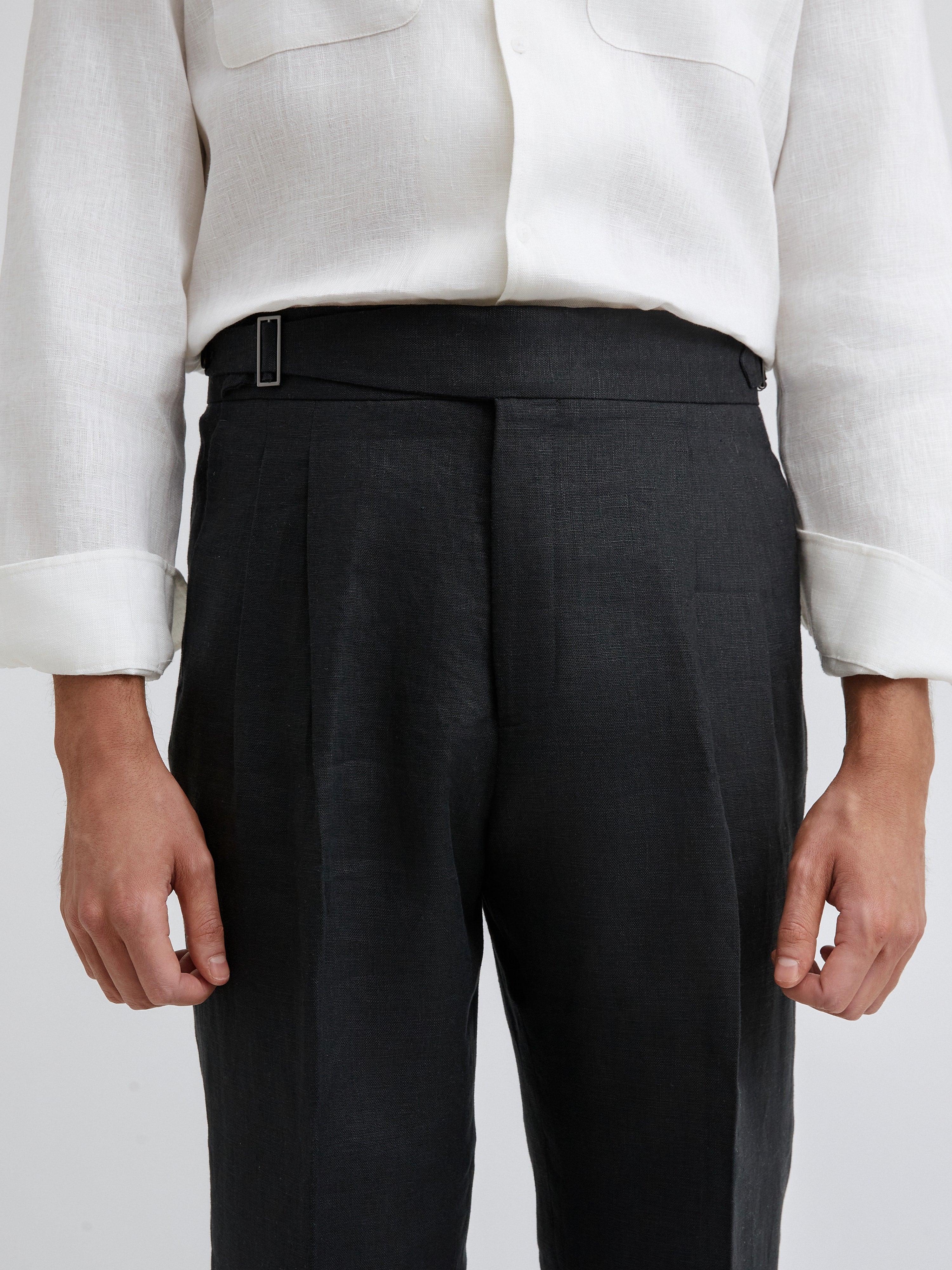 Black Linen Gurkha Trousers - Grand Le Mar