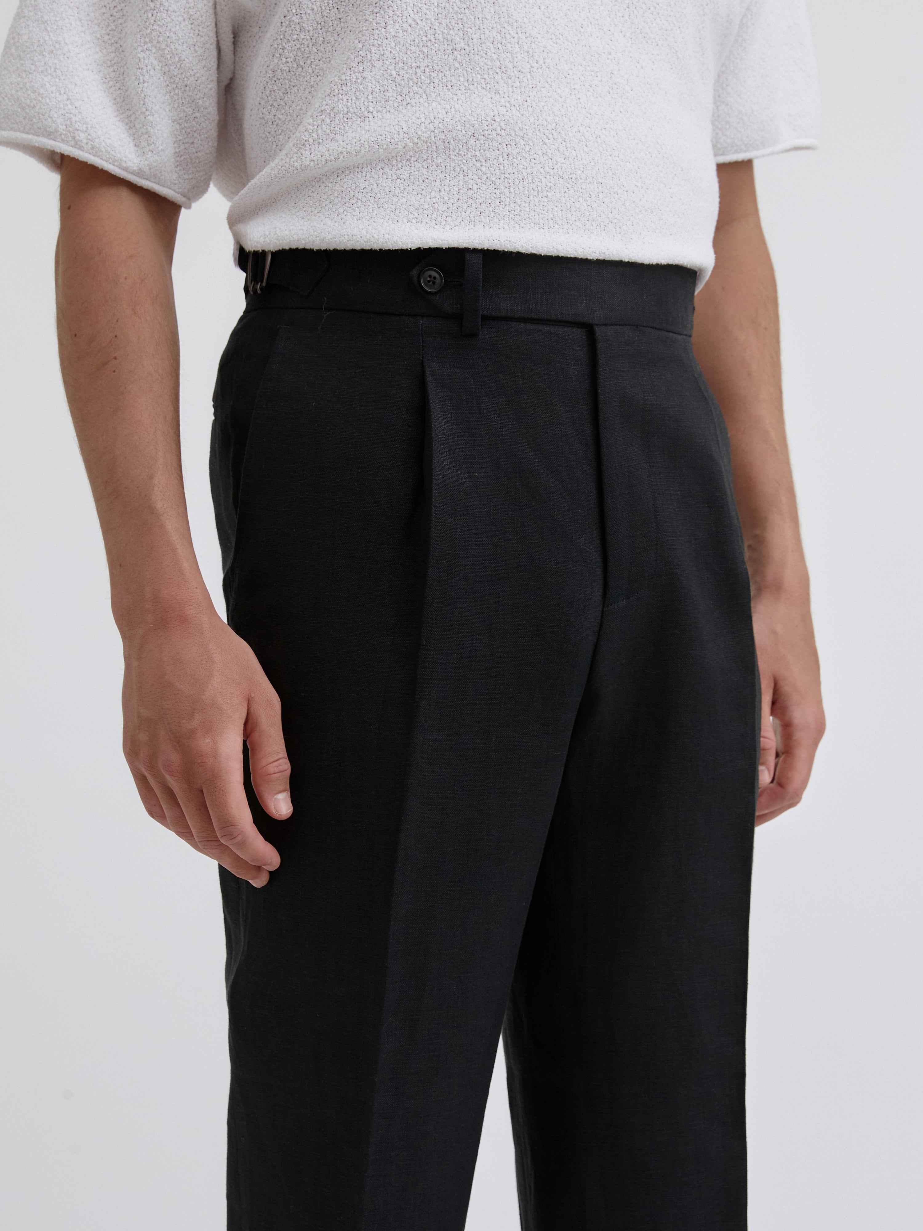 Black Linen Oscar Trousers (Wide Fit) - Grand Le Mar