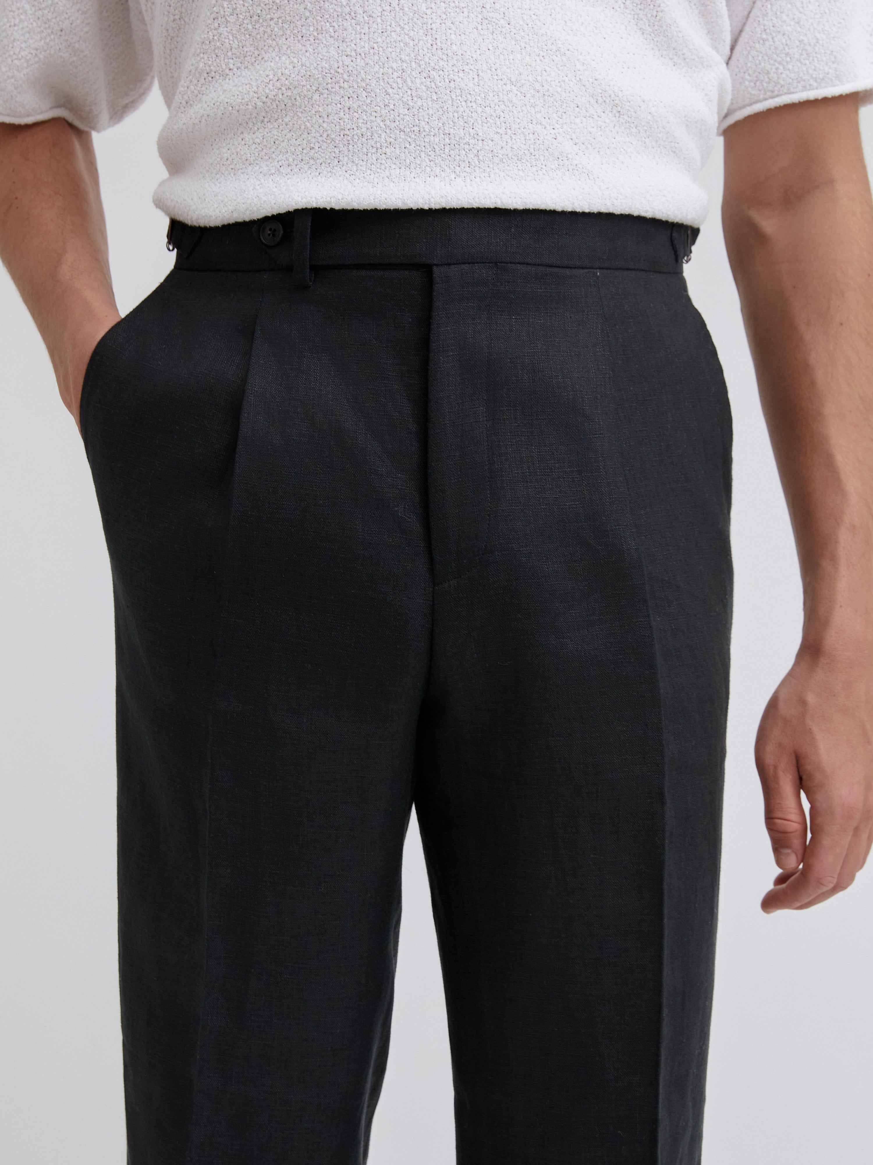 Black Linen Oscar Trousers (Wide Fit) - Grand Le Mar