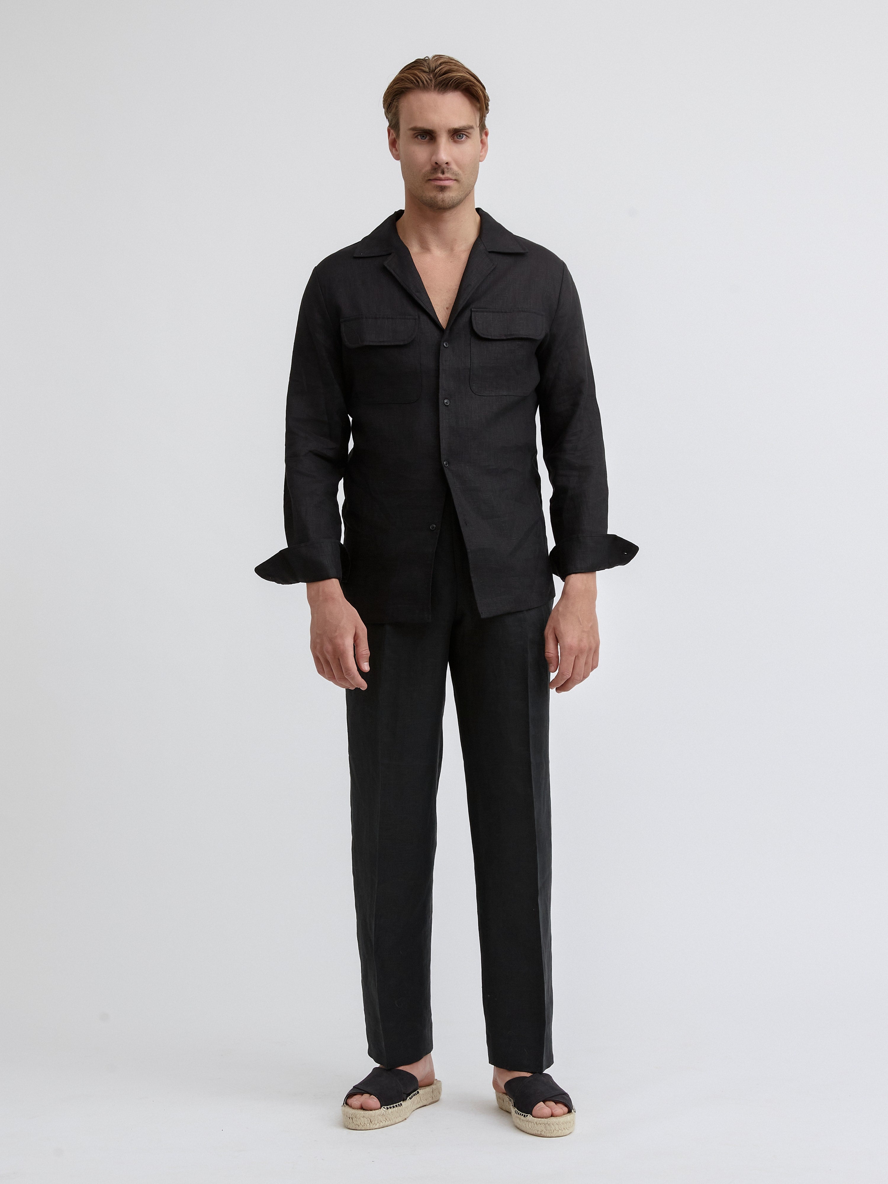 Black Linen Camp Shirt - Grand Le Mar