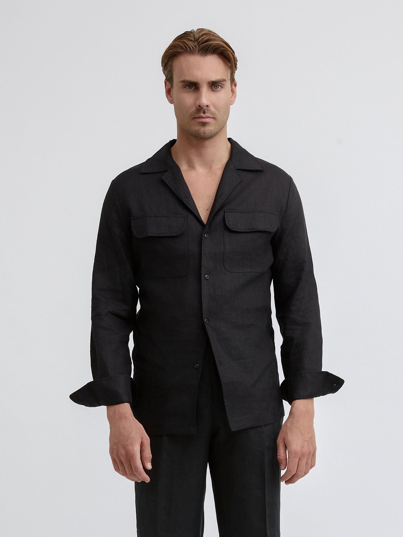 Black Linen Camp Shirt - Grand Le Mar