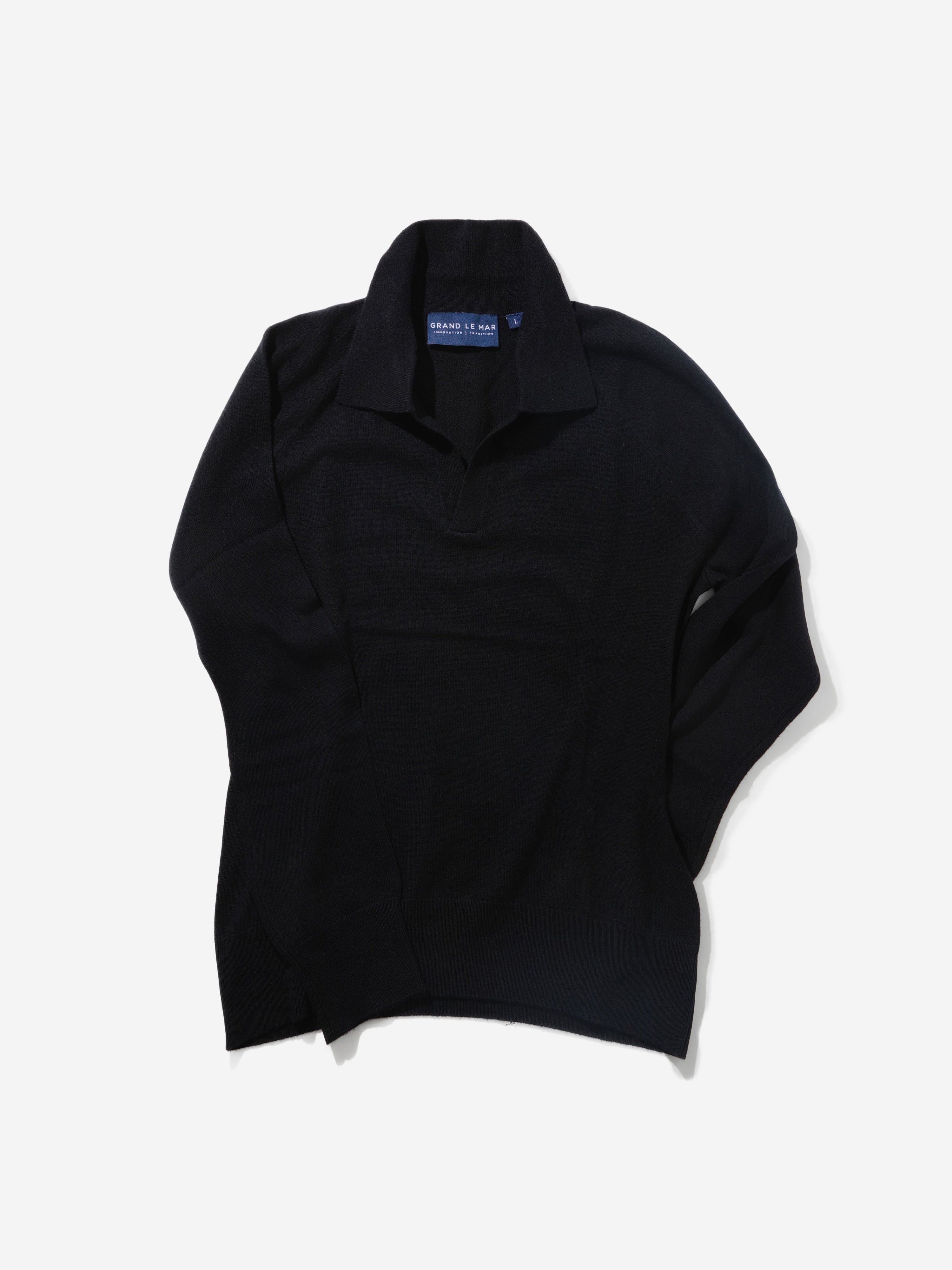 Black Merino Wool Cashmere Polo - Grand Le Mar