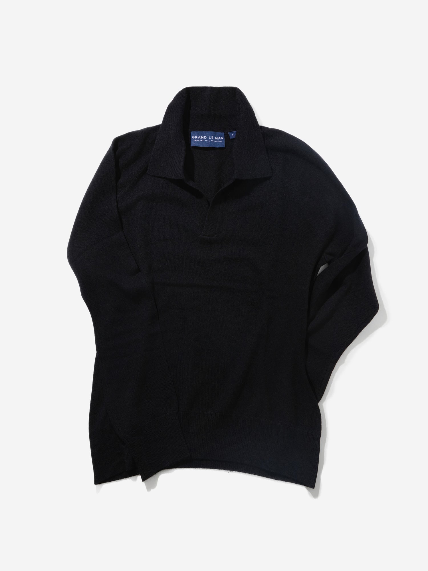 Black Merino Wool Cashmere Polo