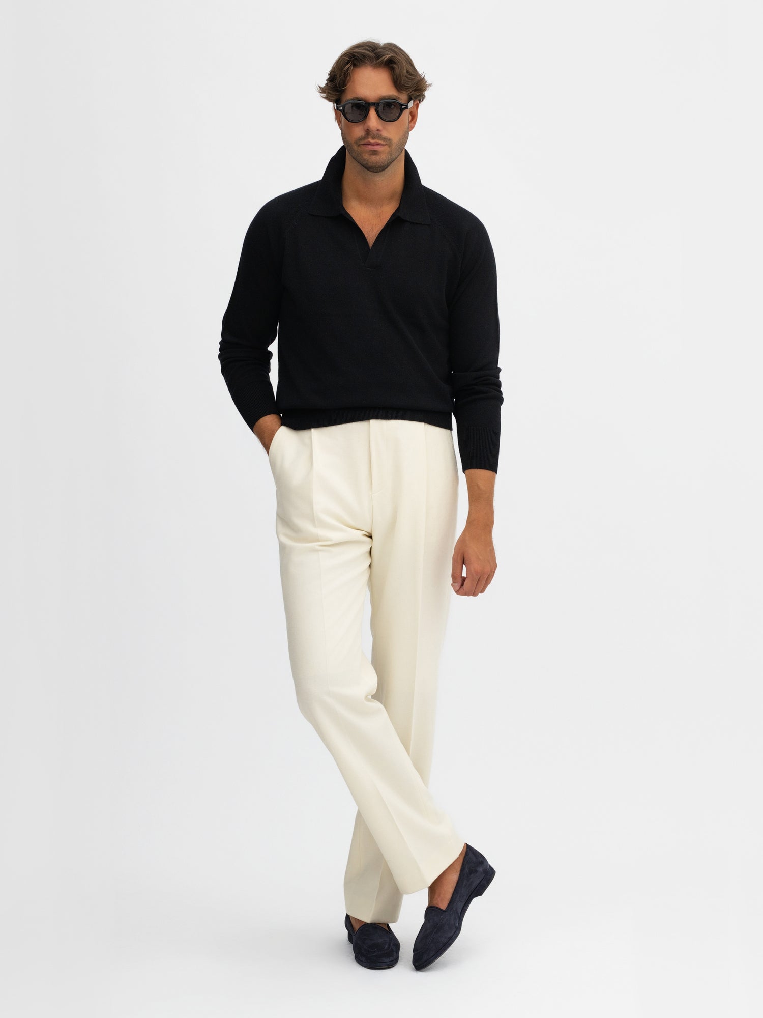 Black Merino Wool Cashmere Polo - Grand Le Mar