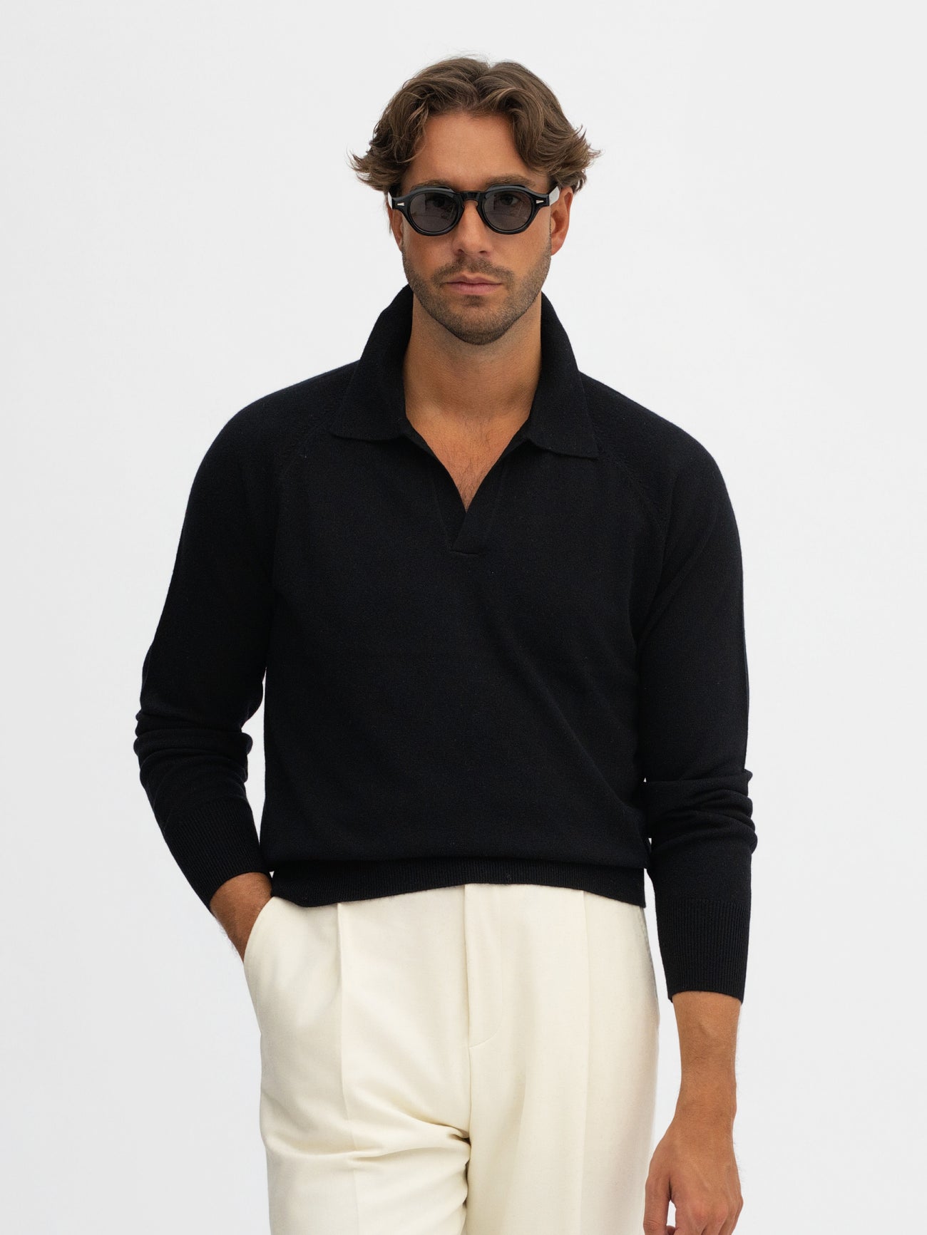 Black Merino Wool Cashmere Polo - Grand Le Mar