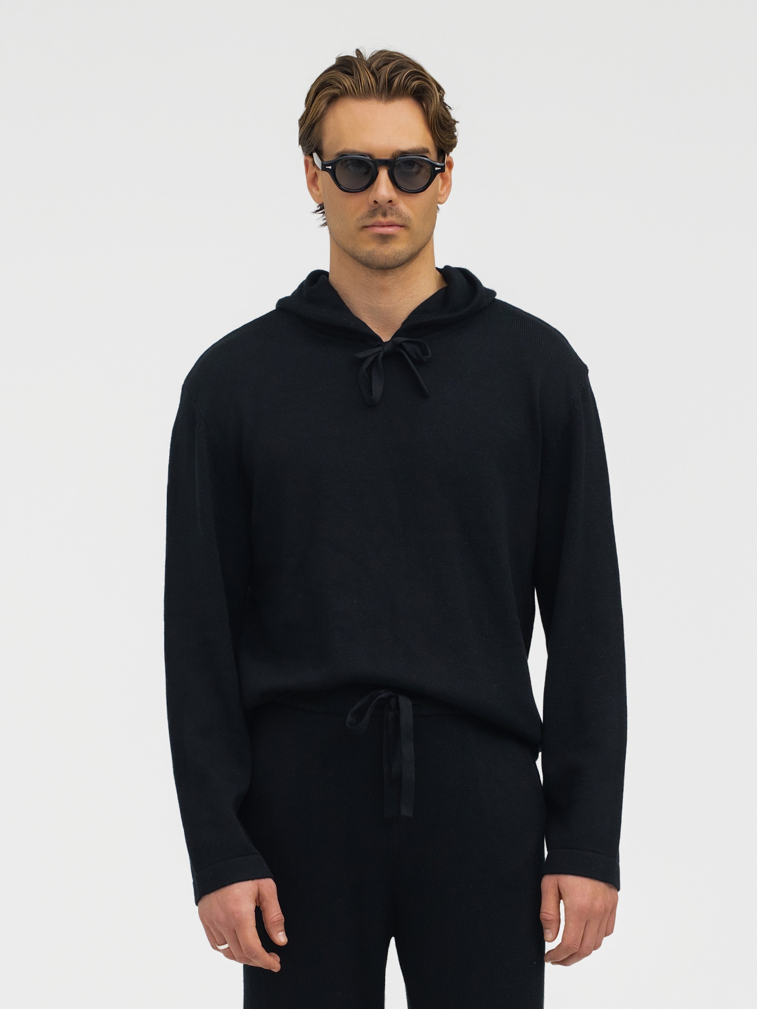 Black Merino Wool Hoodie - Grand Le Mar