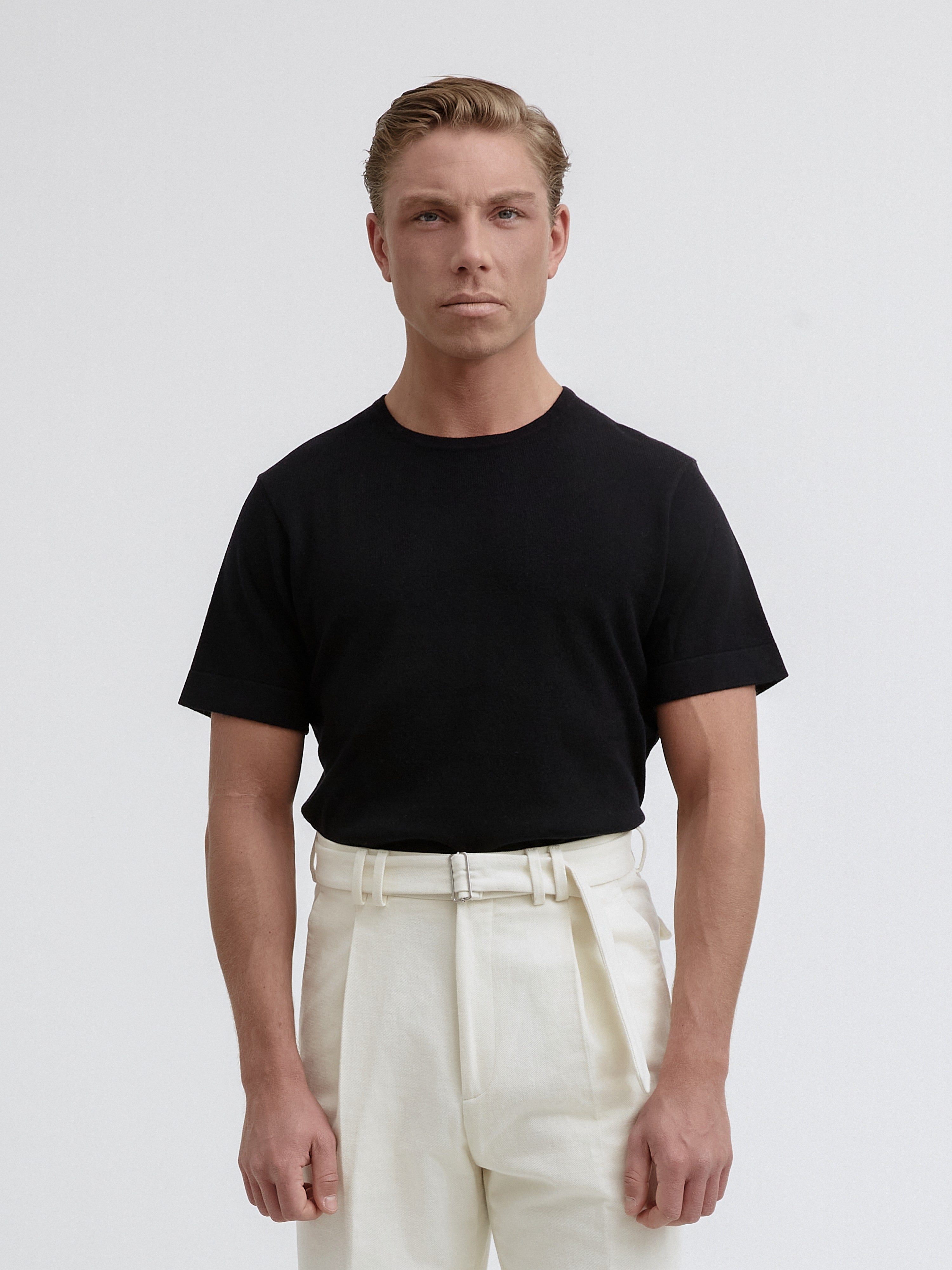 Black Merino Wool Cashmere T-shirt - Grand Le Mar