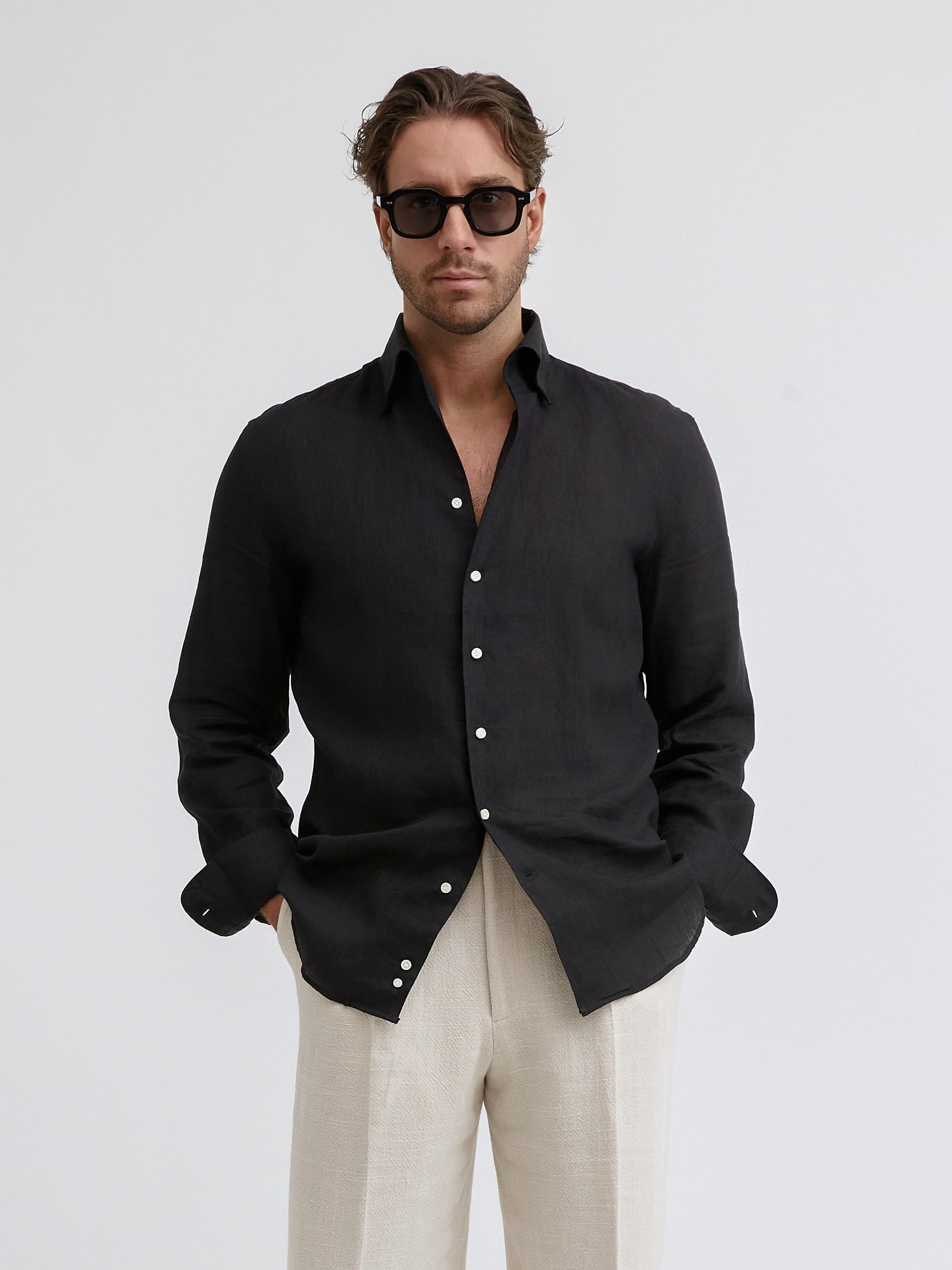 Black One Piece Linen Shirt - Grand Le Mar