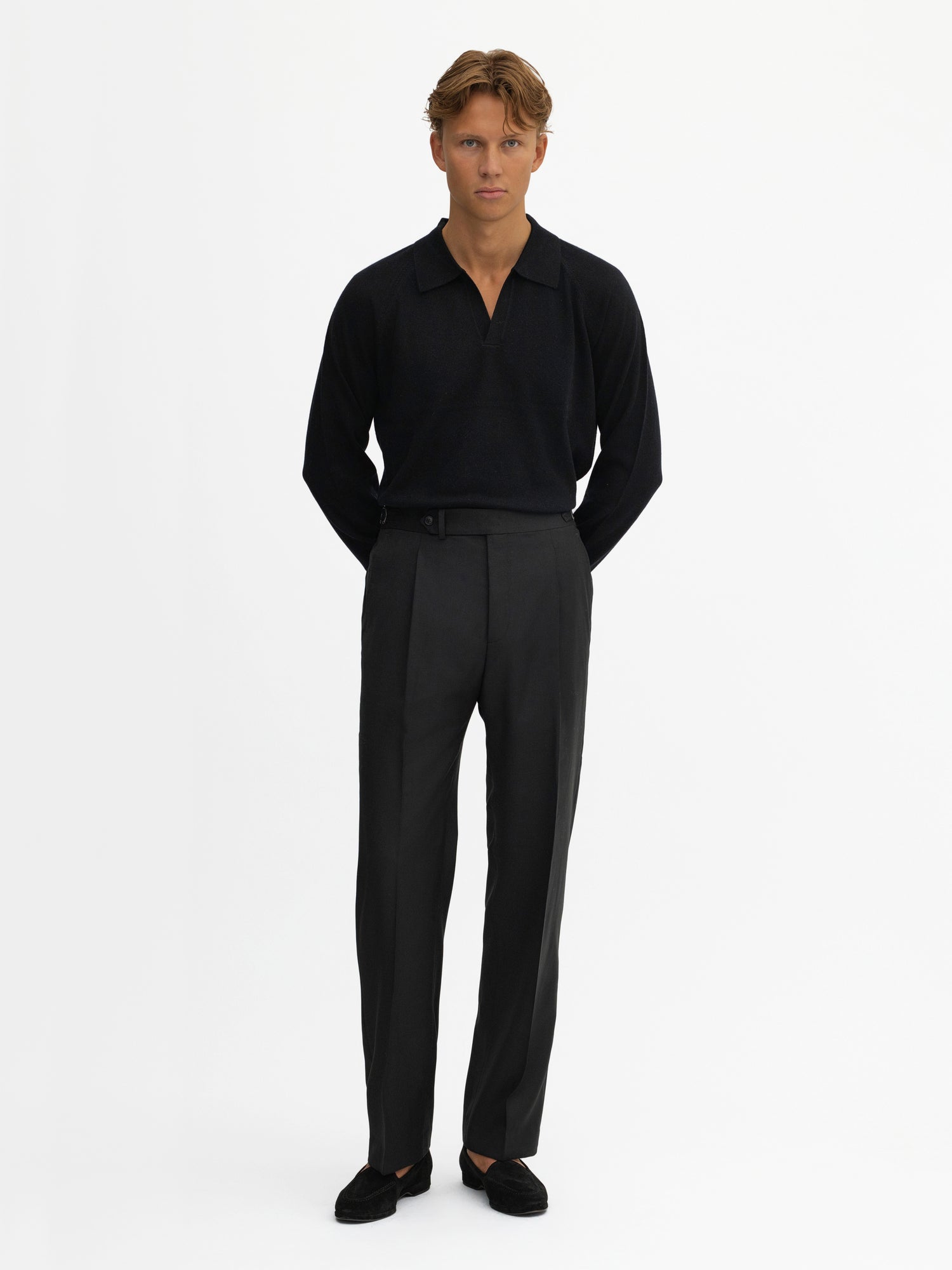 Black S130 Wool Oscar Trousers (Wide Fit) - Grand Le Mar