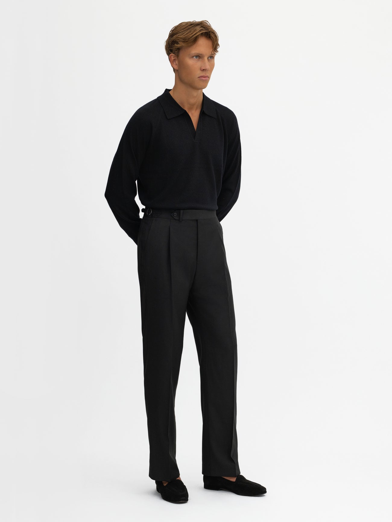 Black S130 Wool Oscar Trousers (Wide Fit) - Grand Le Mar