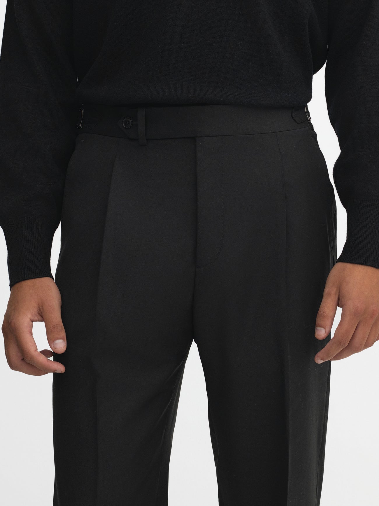 Black S130 Wool Oscar Trousers (Wide Fit) - Grand Le Mar