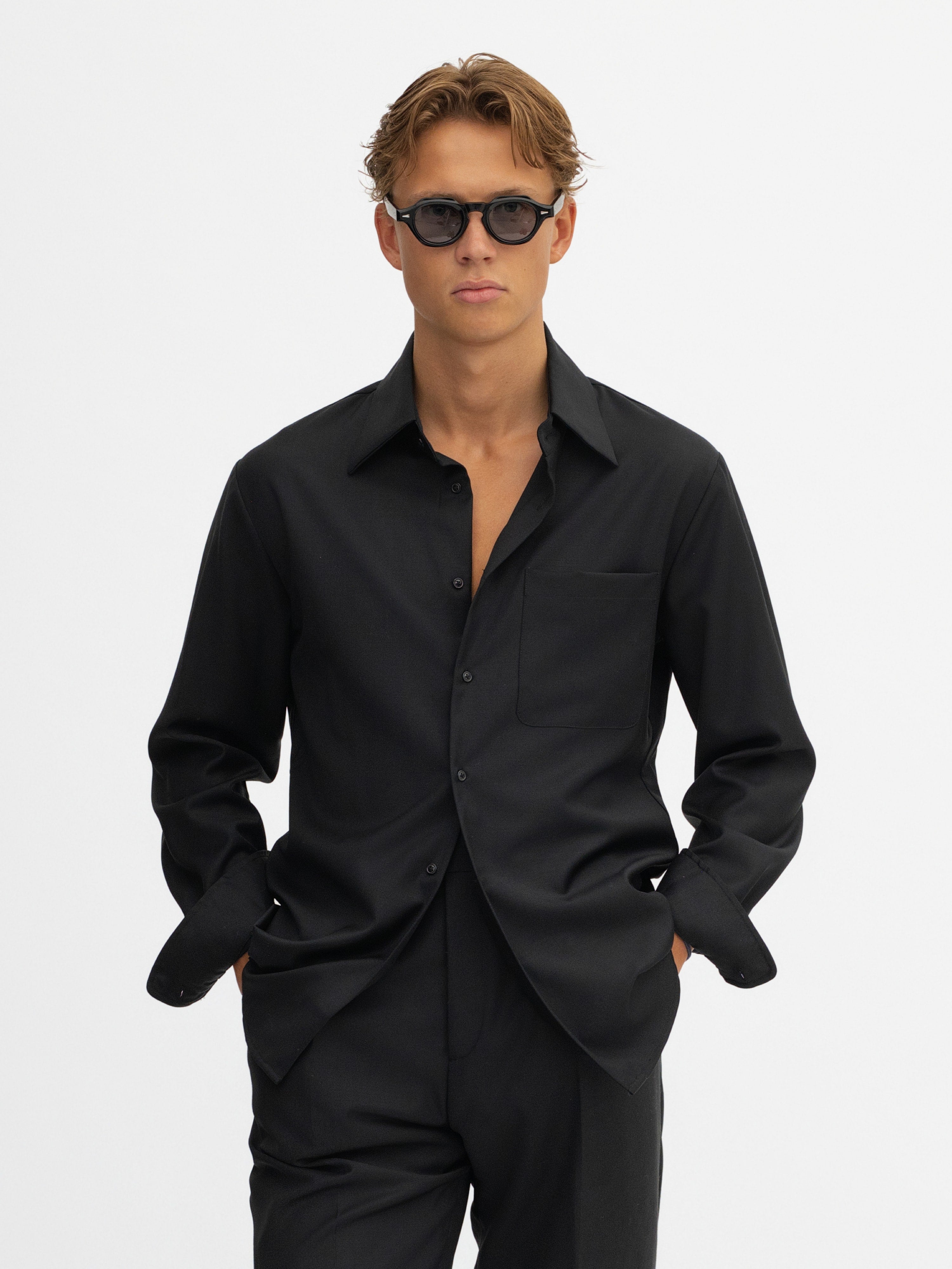 Black S130 Wool Shirt - Grand Le Mar