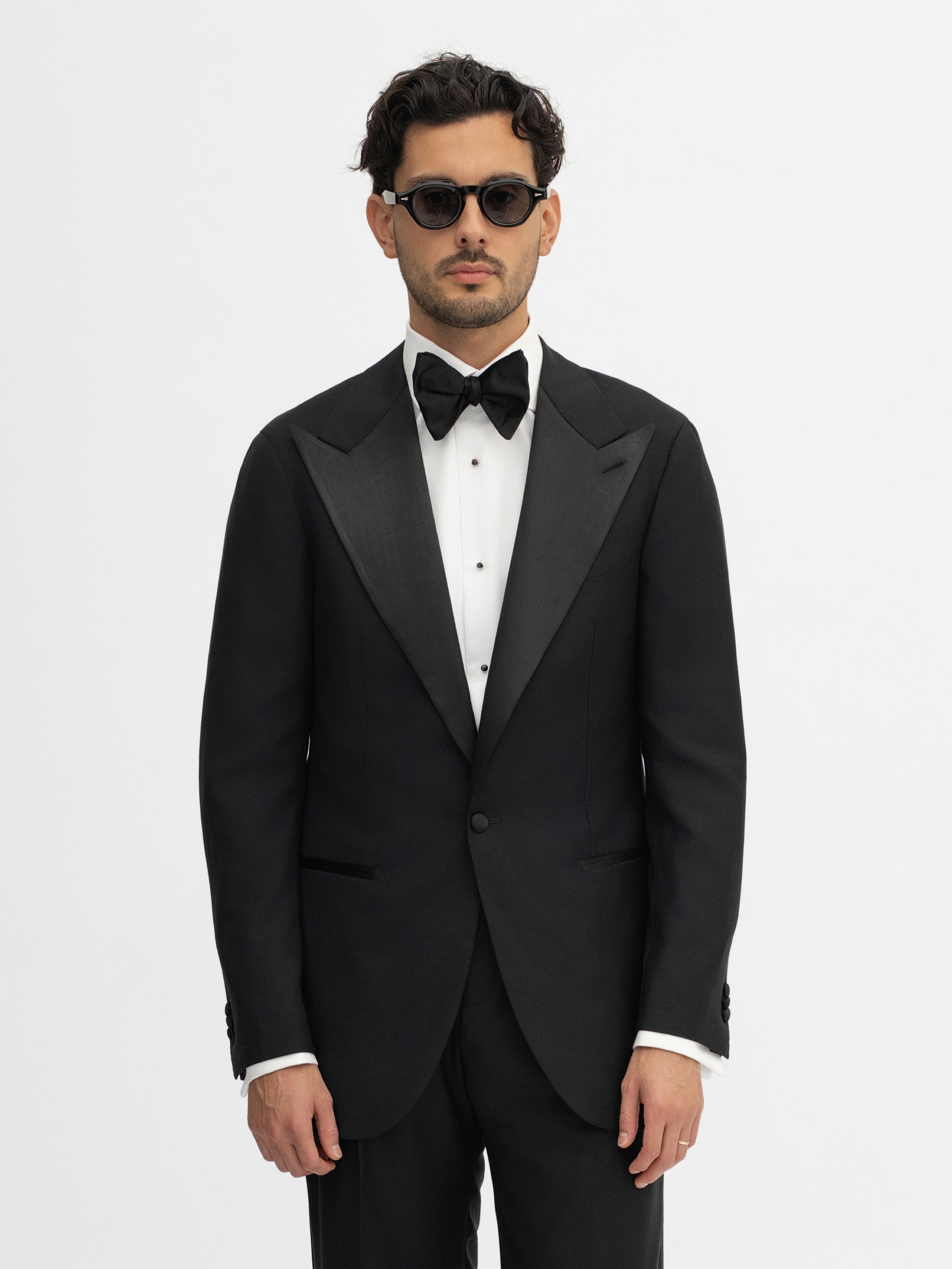 Black S130 Wool Tuxedo Jacket - Grand Le Mar