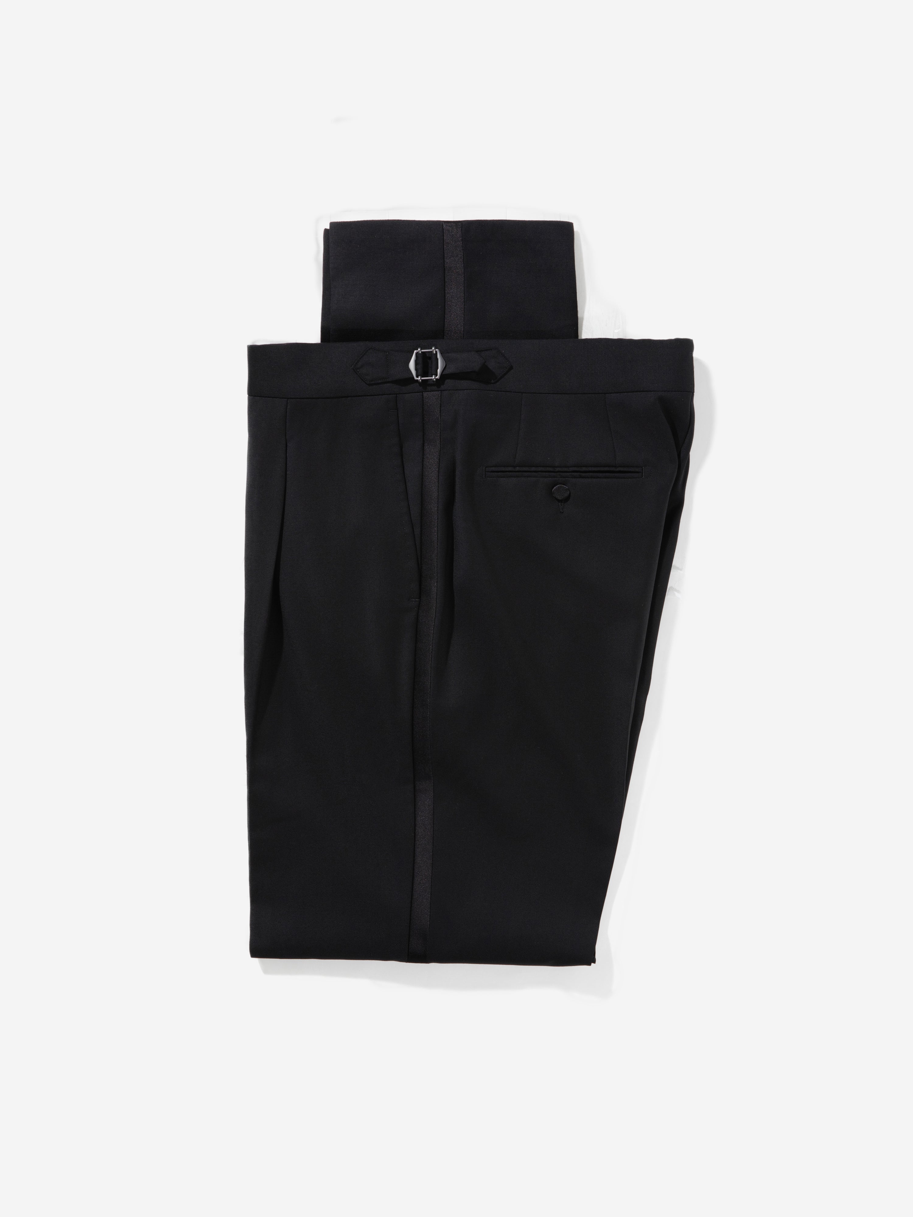 Black S130 Wool Tuxedo Trousers - Grand Le Mar