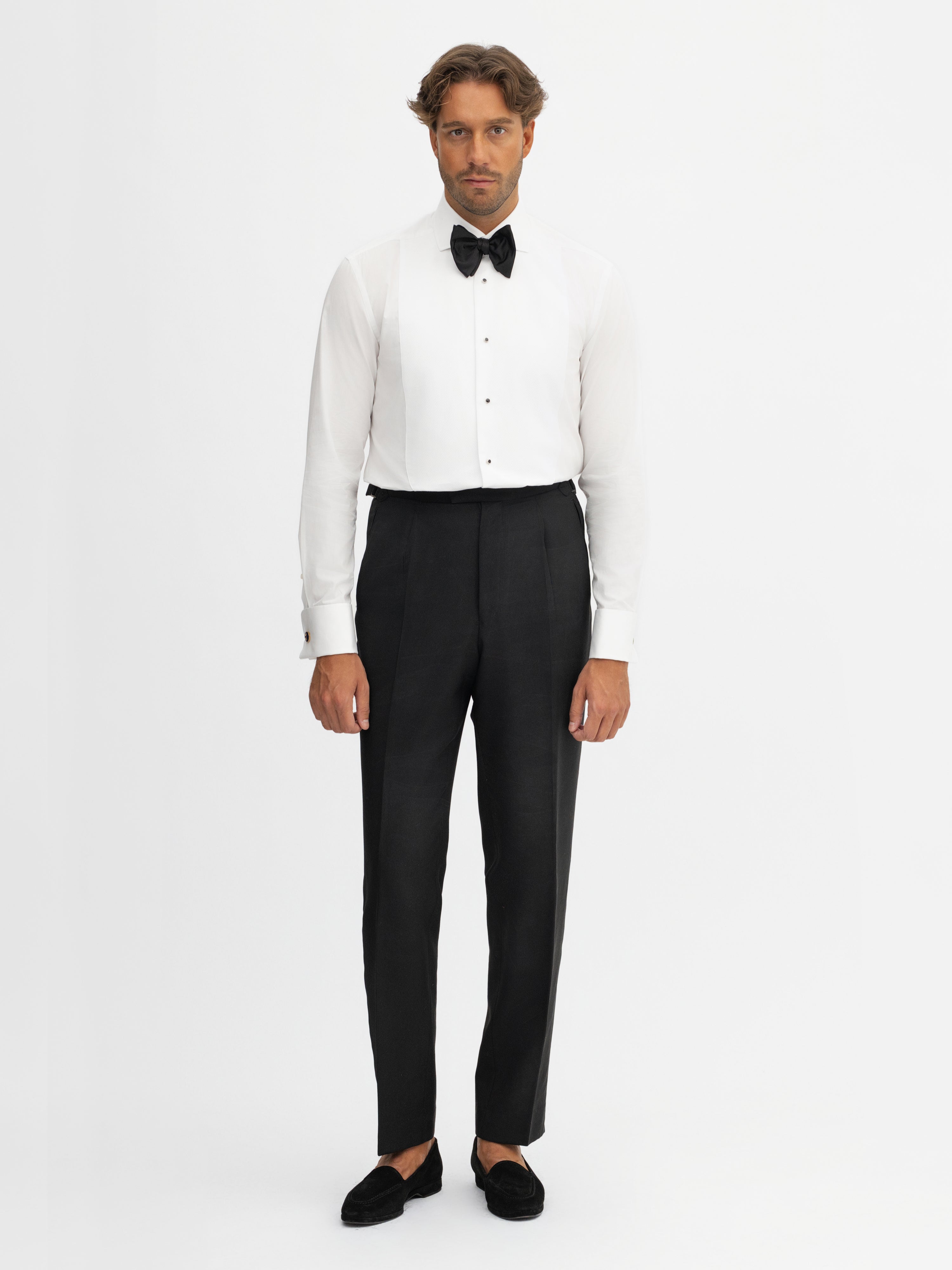 Black S130 Wool Tuxedo Trousers (Tailored Fit) - Grand Le Mar