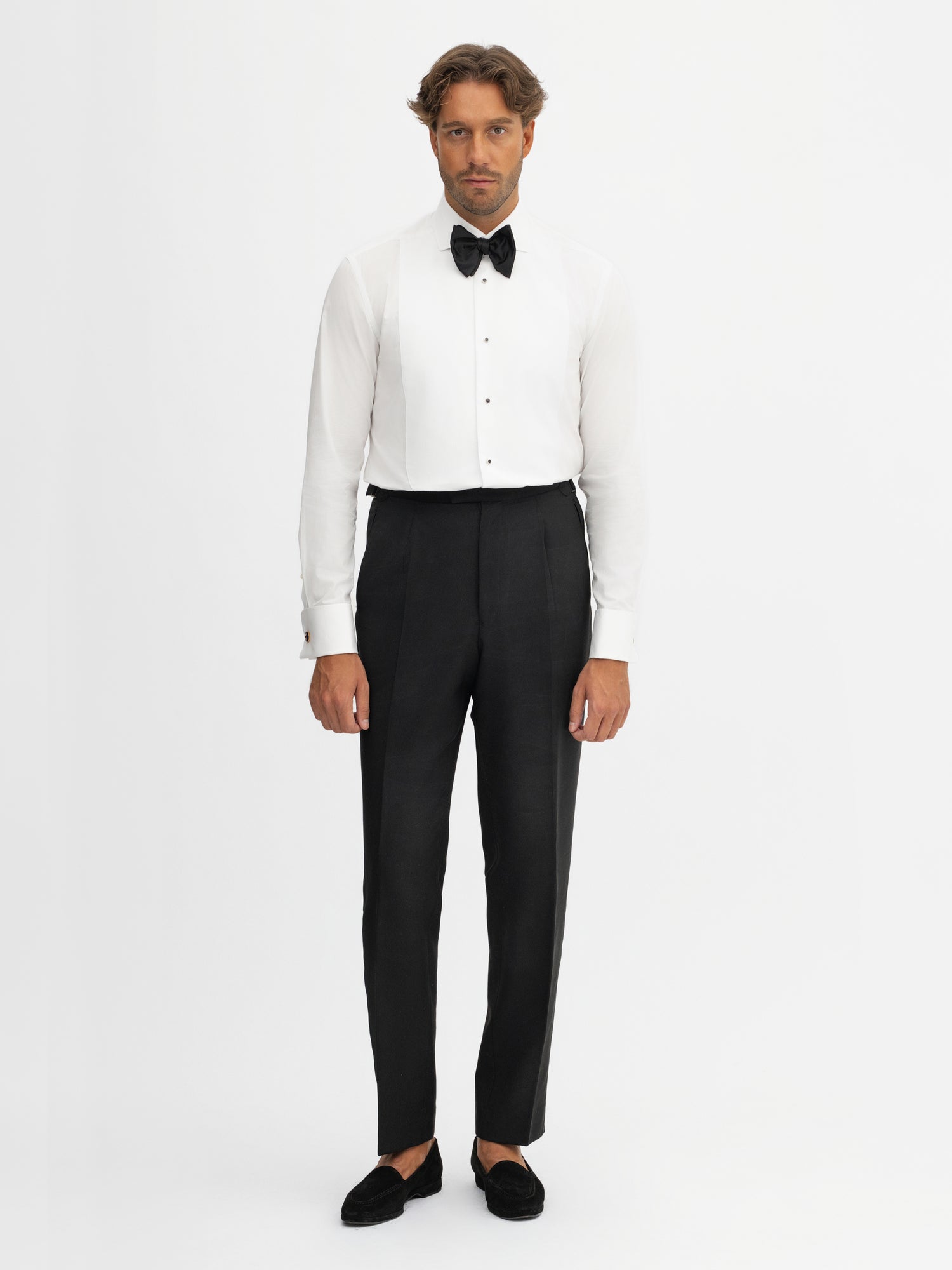 Black S130 Wool Tuxedo Trousers (Tailored Fit) - Grand Le Mar