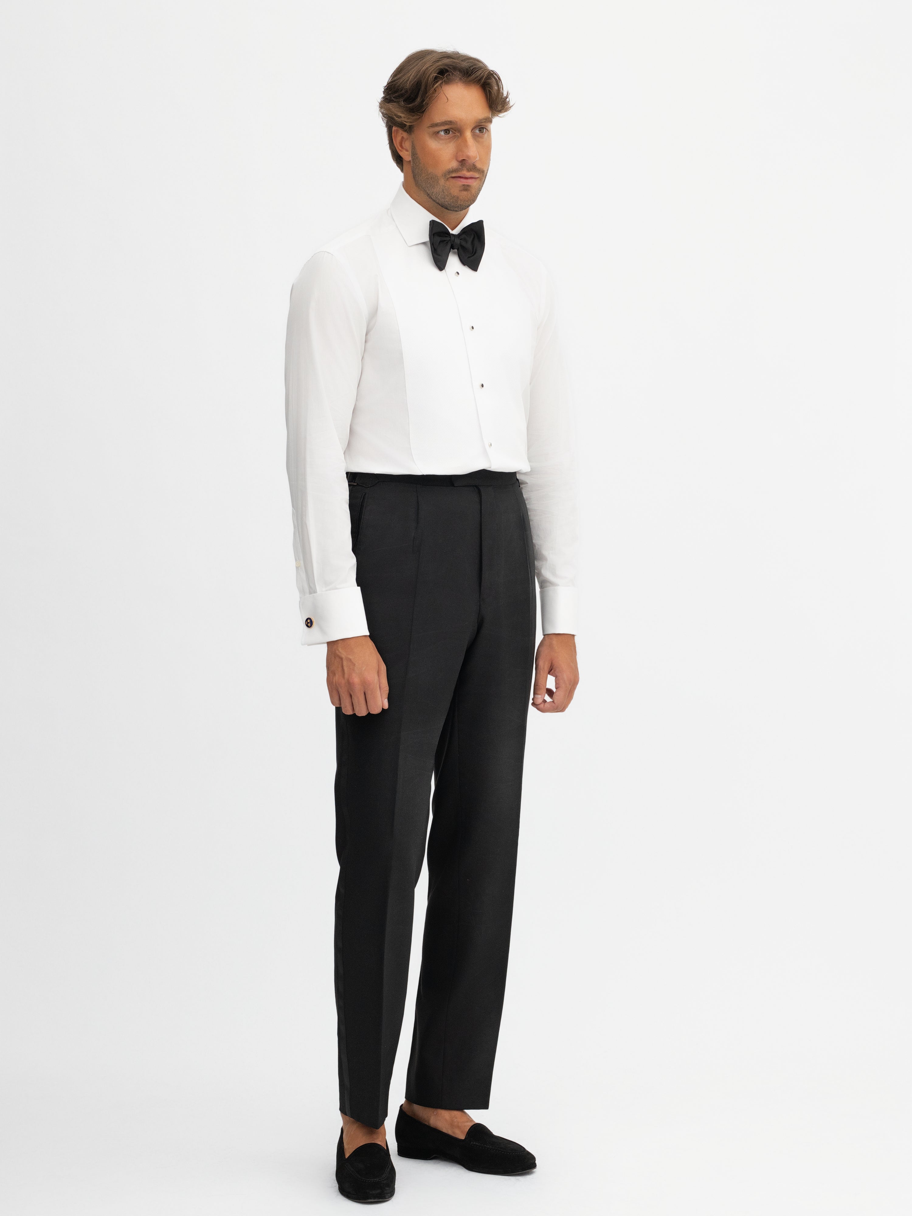 Black S130 Wool Tuxedo Trousers - Grand Le Mar