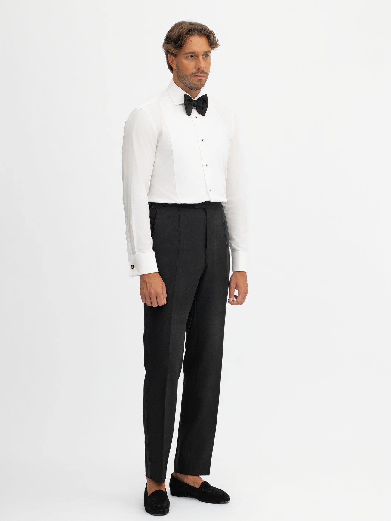 Black S130 Wool Tuxedo Trousers (Tailored Fit) - Grand Le Mar