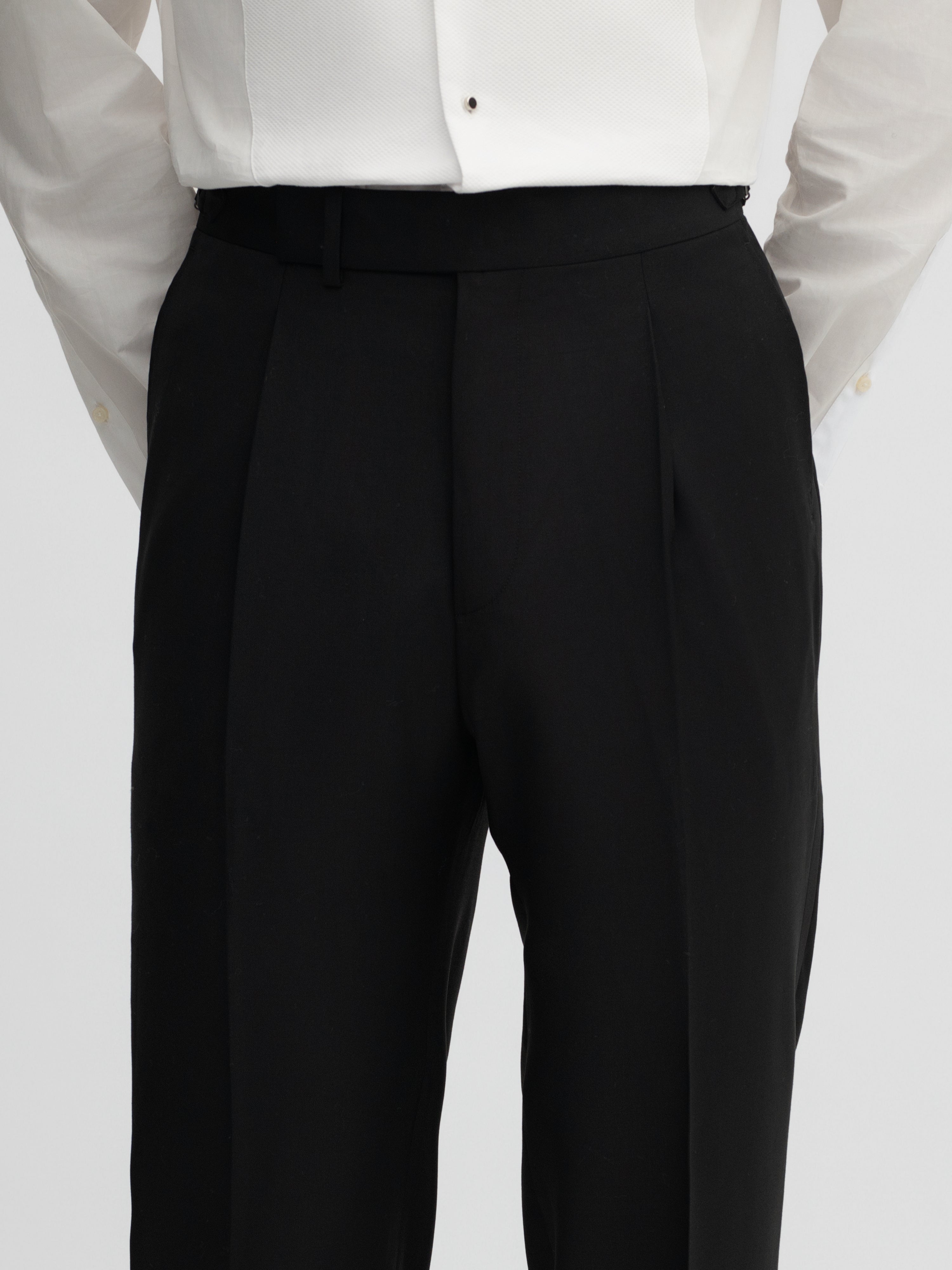 Black S130 Wool Tuxedo Trousers (Tailored Fit) - Grand Le Mar