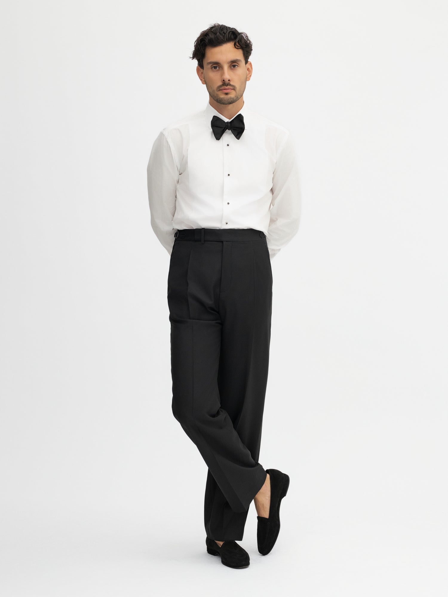 Black S130 Wool Tuxedo Trousers (Wide Fit) - Grand Le Mar