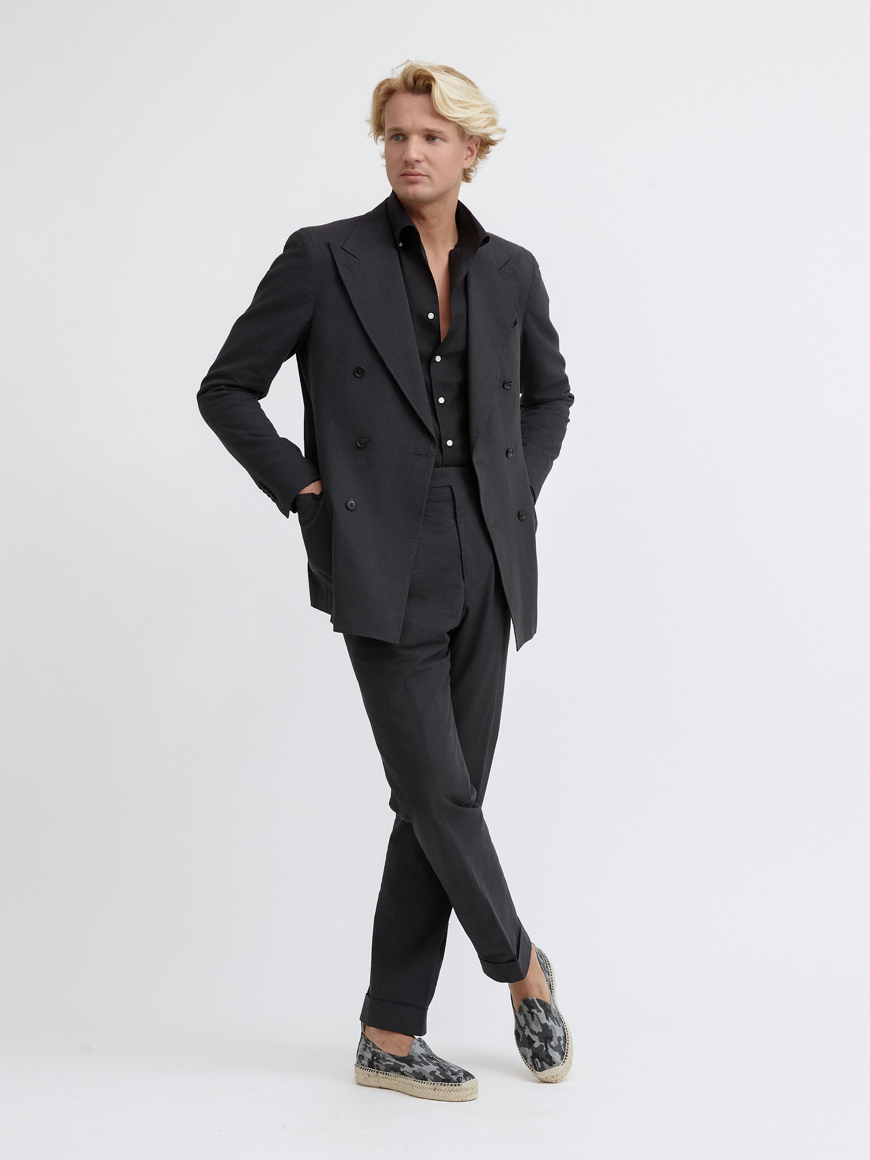 Grand Le Mar Black Seersucker Suit