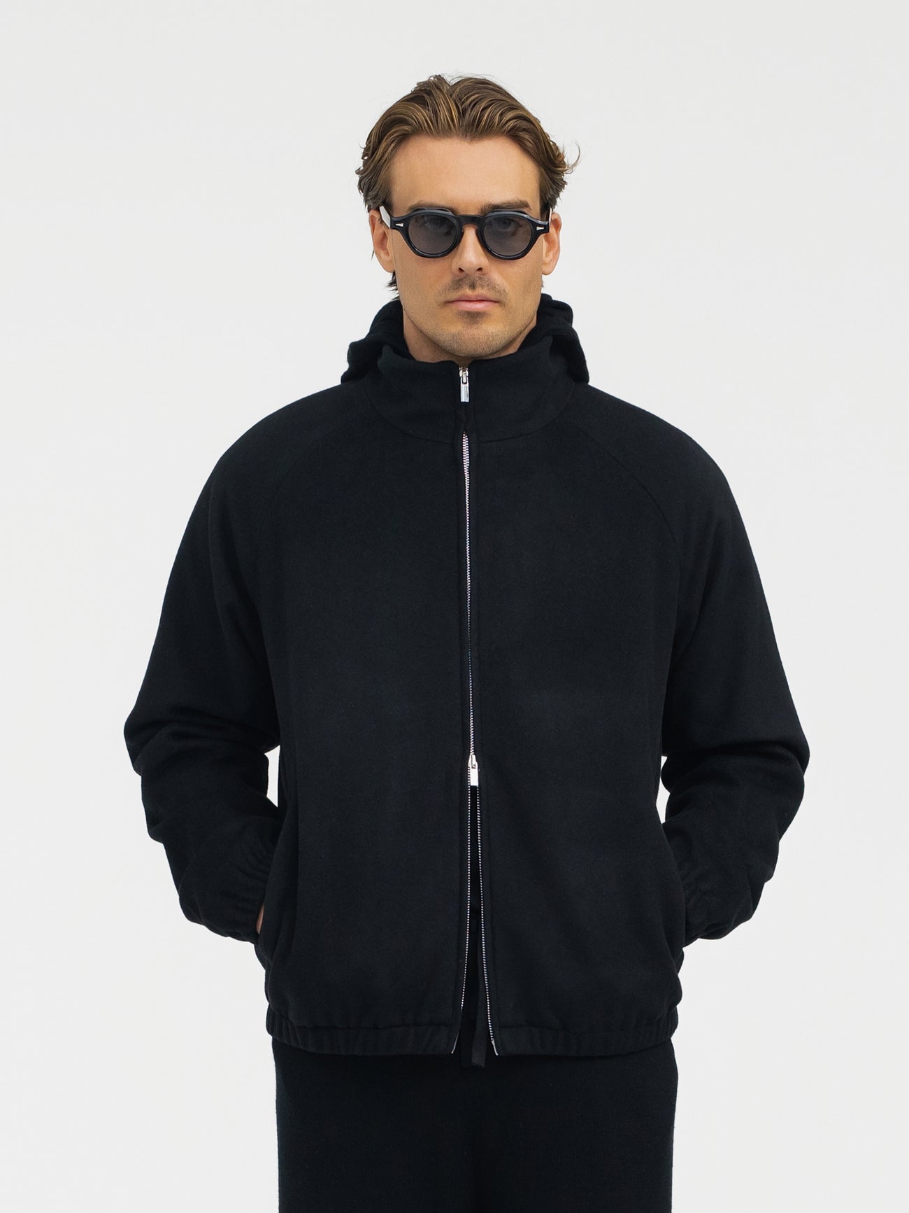 Black Wool Cashmere Bomber Jacket - Grand Le Mar