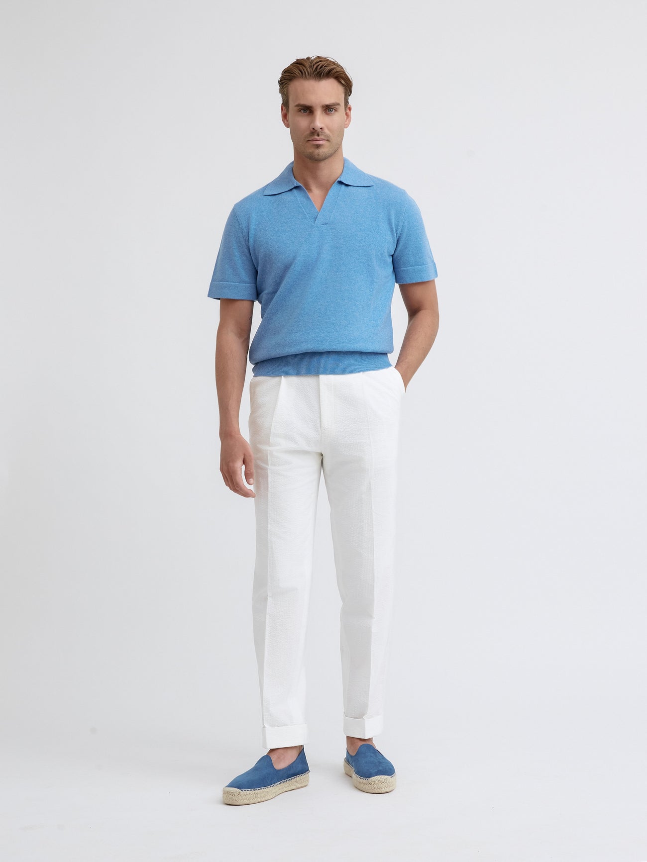 Blue Merino Wool Cashmere Polo - Grand Le Mar