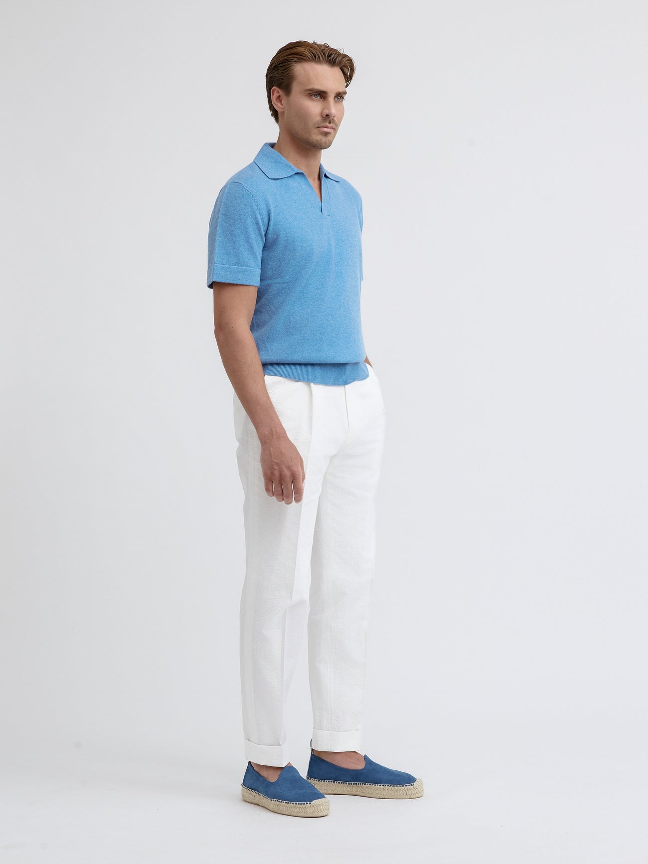 Blue Merino Wool Cashmere Polo - Grand Le Mar