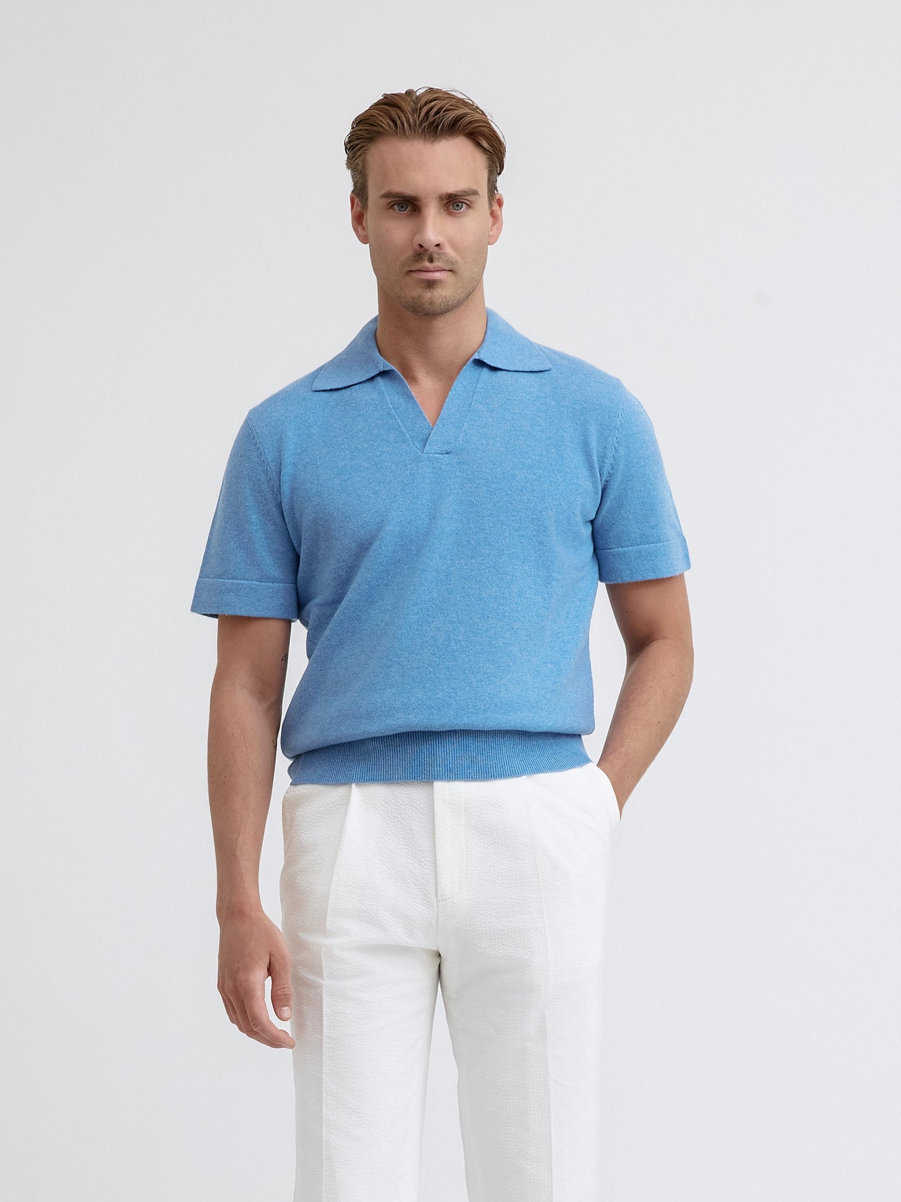 Blue Merino Wool Cashmere Polo - Grand Le Mar