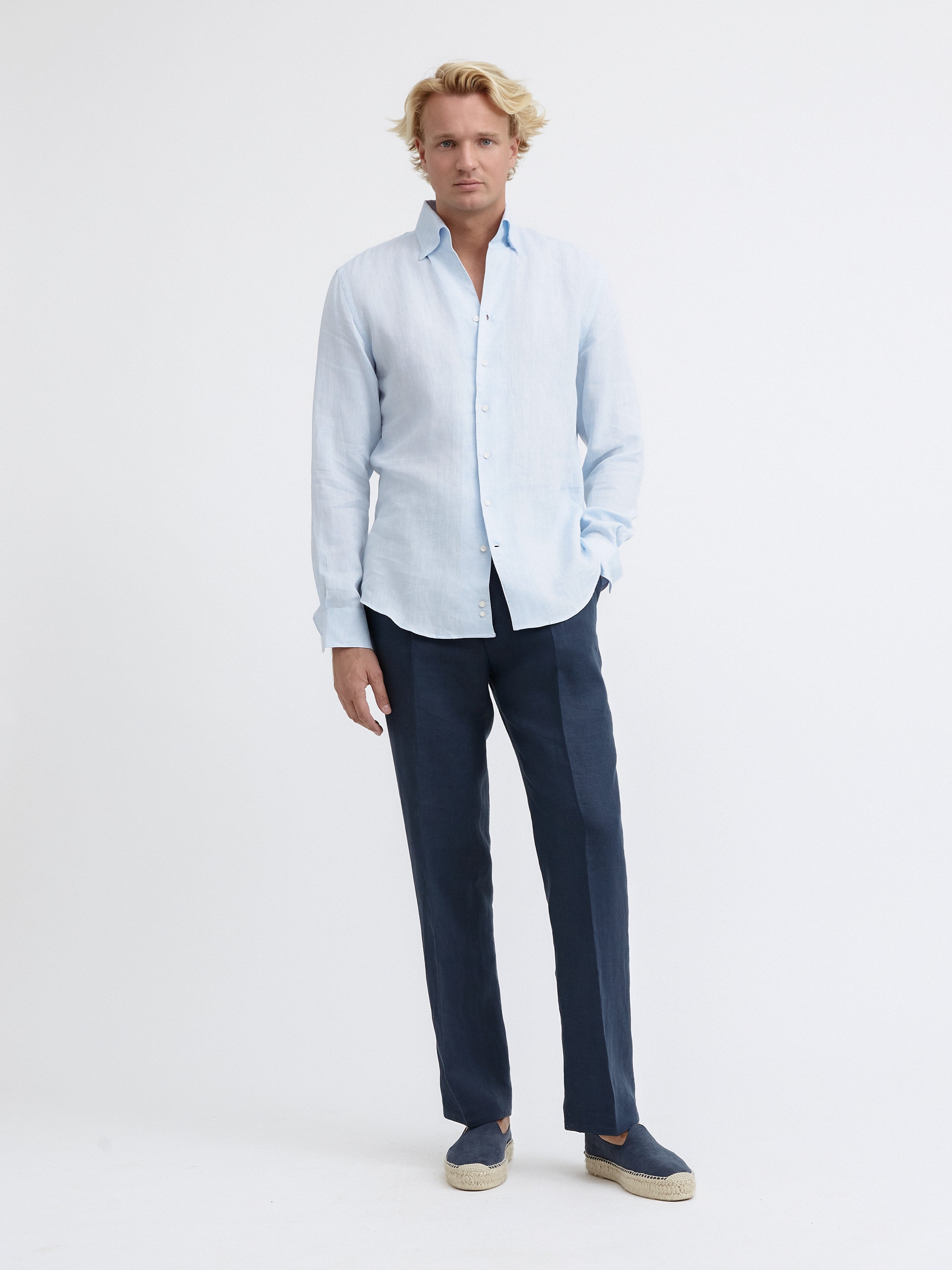 Light Blue One Piece Linen Shirt - Grand Le Mar