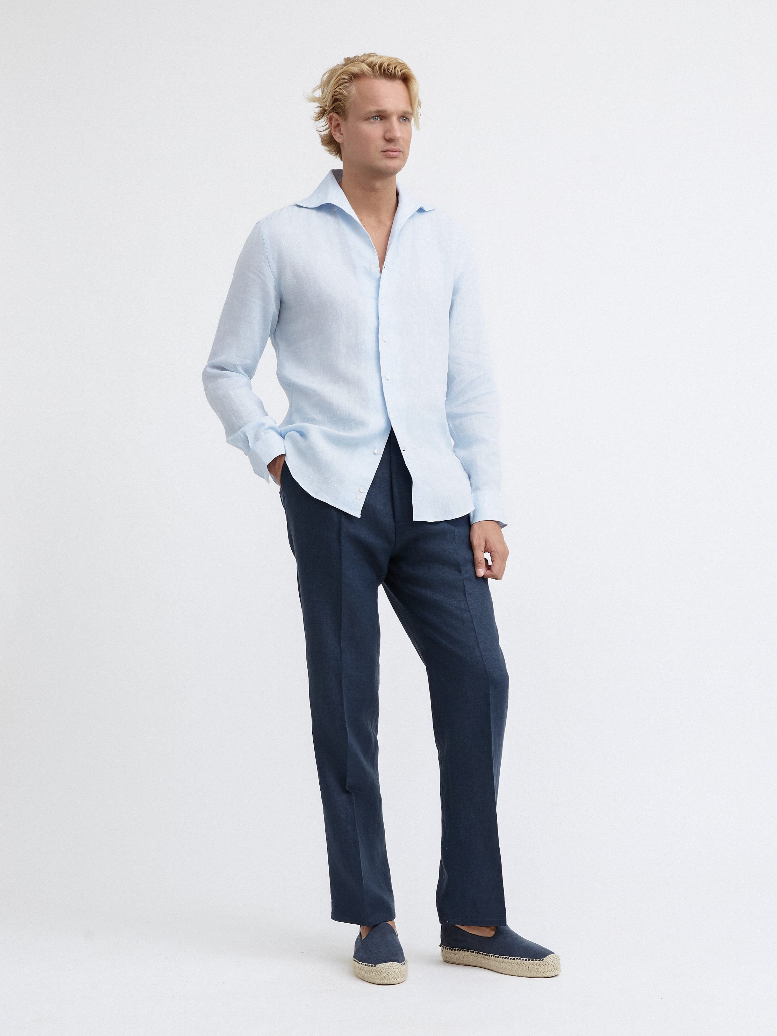 Light Blue One Piece Linen Shirt - Grand Le Mar