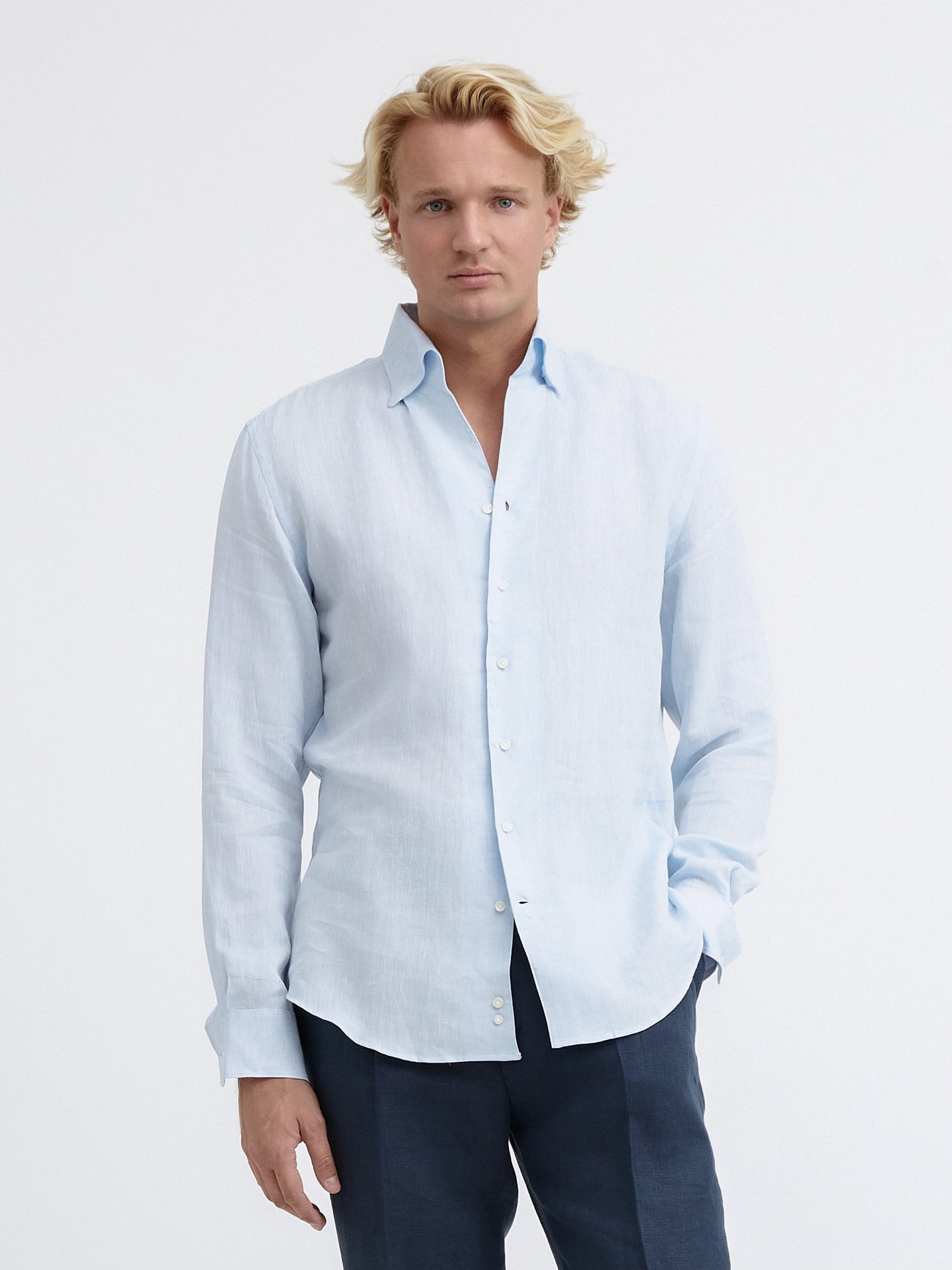 Light Blue One Piece Linen Shirt - Grand Le Mar