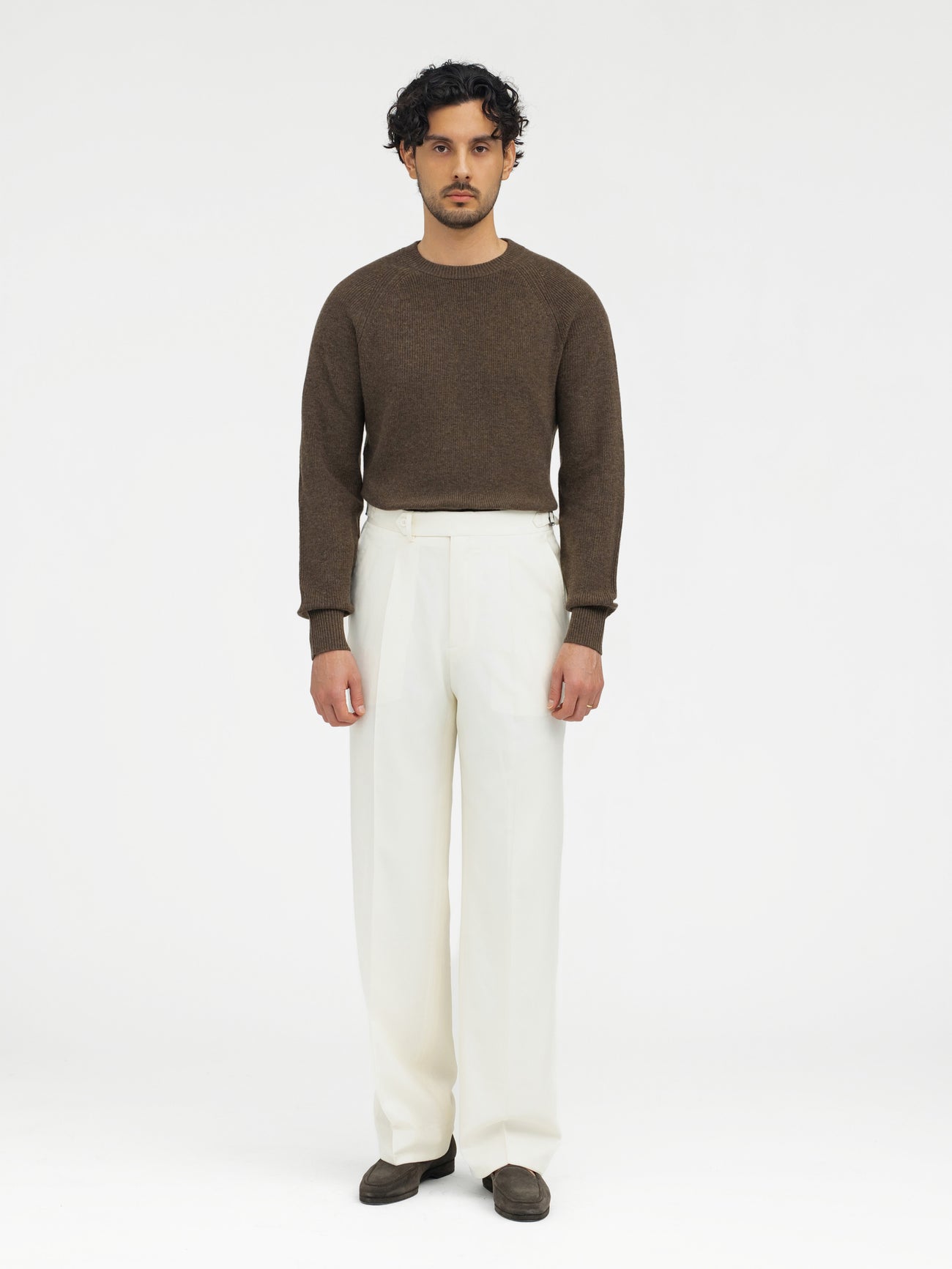 Bone White S130 Wool Oscar Trousers (Wide Fit) - Grand Le Mar