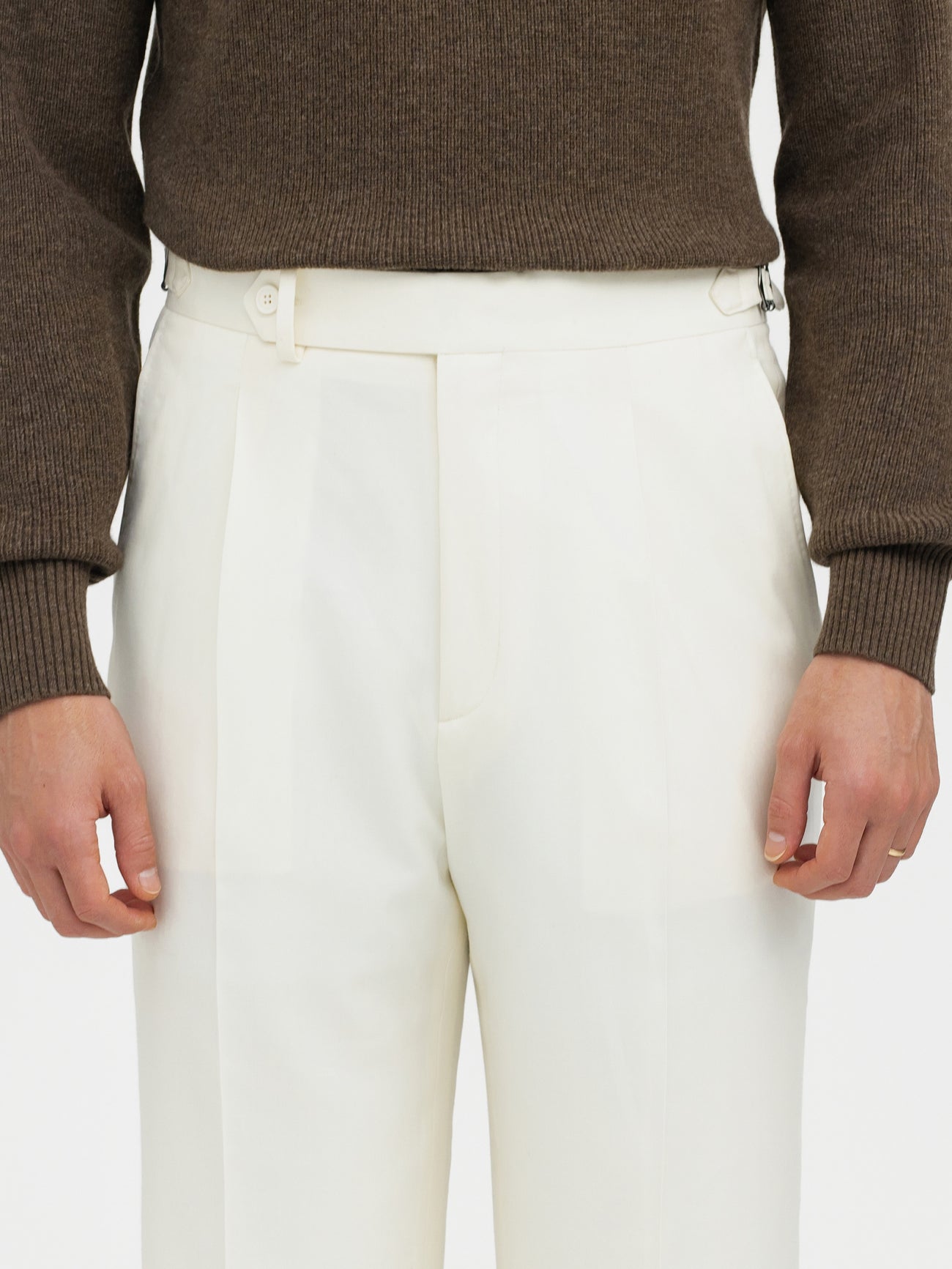 Bone White S130 Wool Oscar Trousers (Wide Fit) - Grand Le Mar