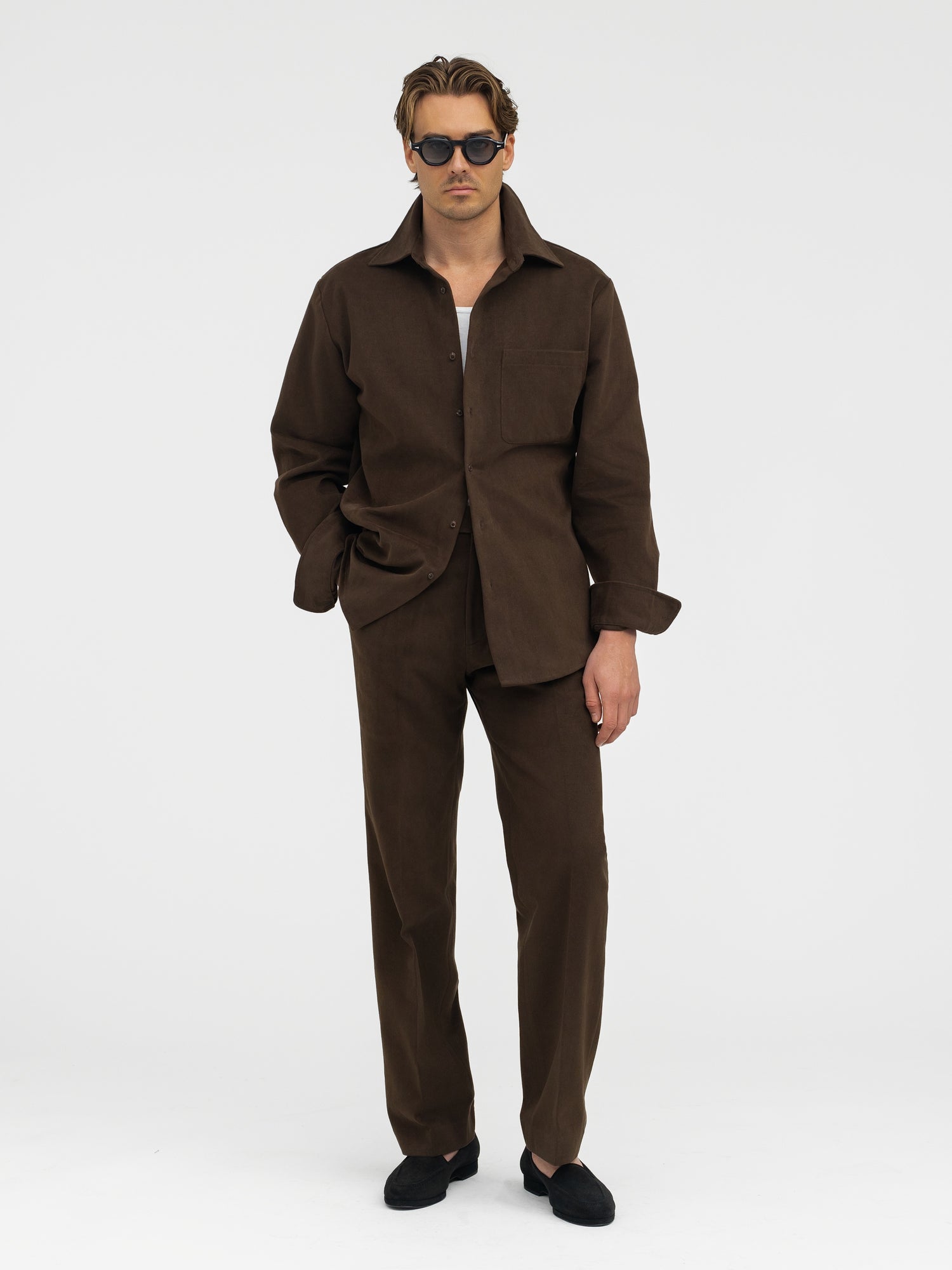 Brown Brushed Cotton Shirt - Grand Le Mar