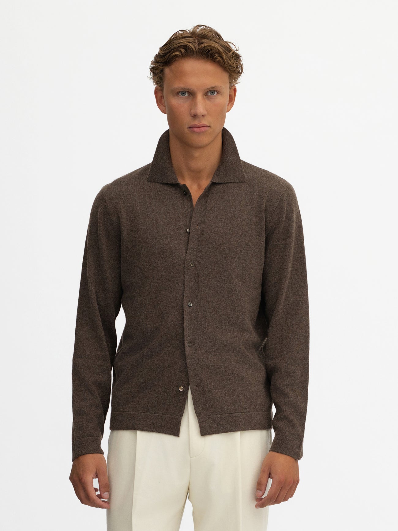 Brown Merino Wool Cashmere Cardigan - Grand Le Mar