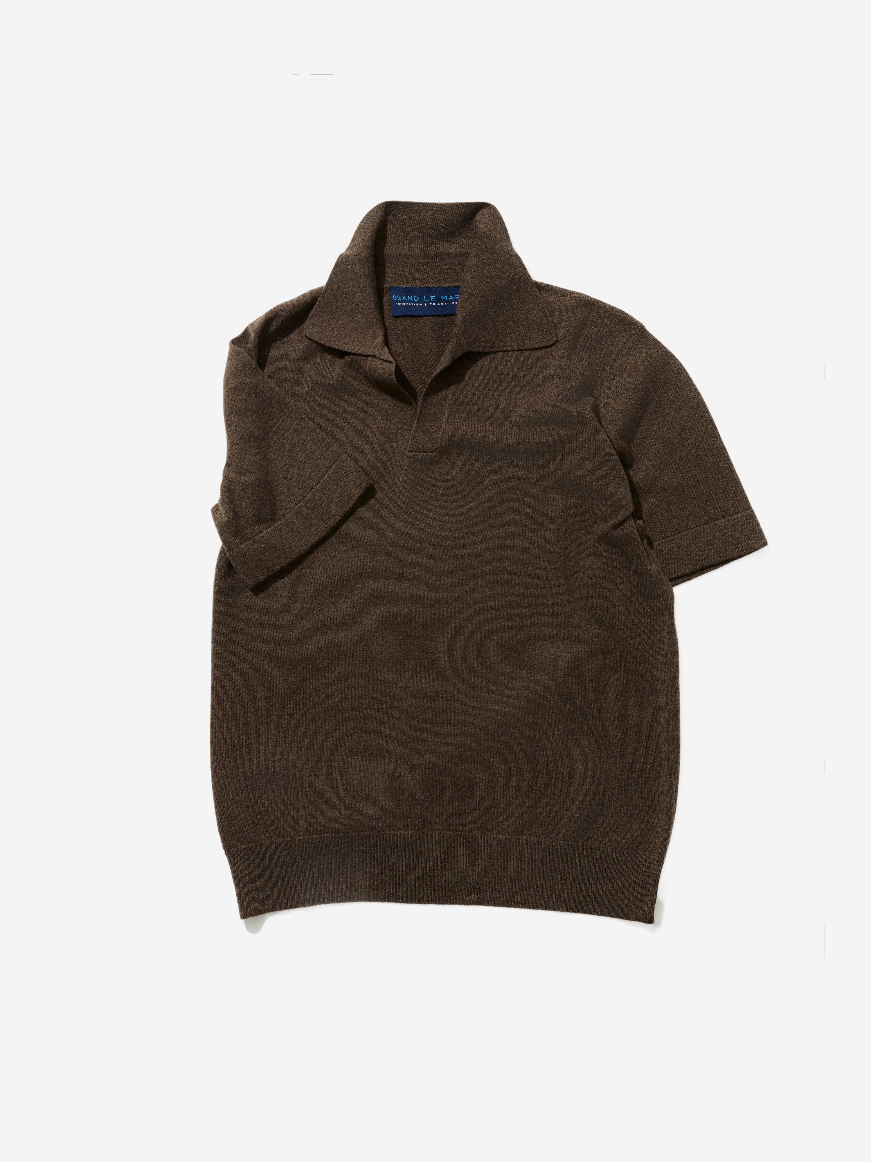 Brown Merino Wool Cashmere Polo - Grand Le Mar