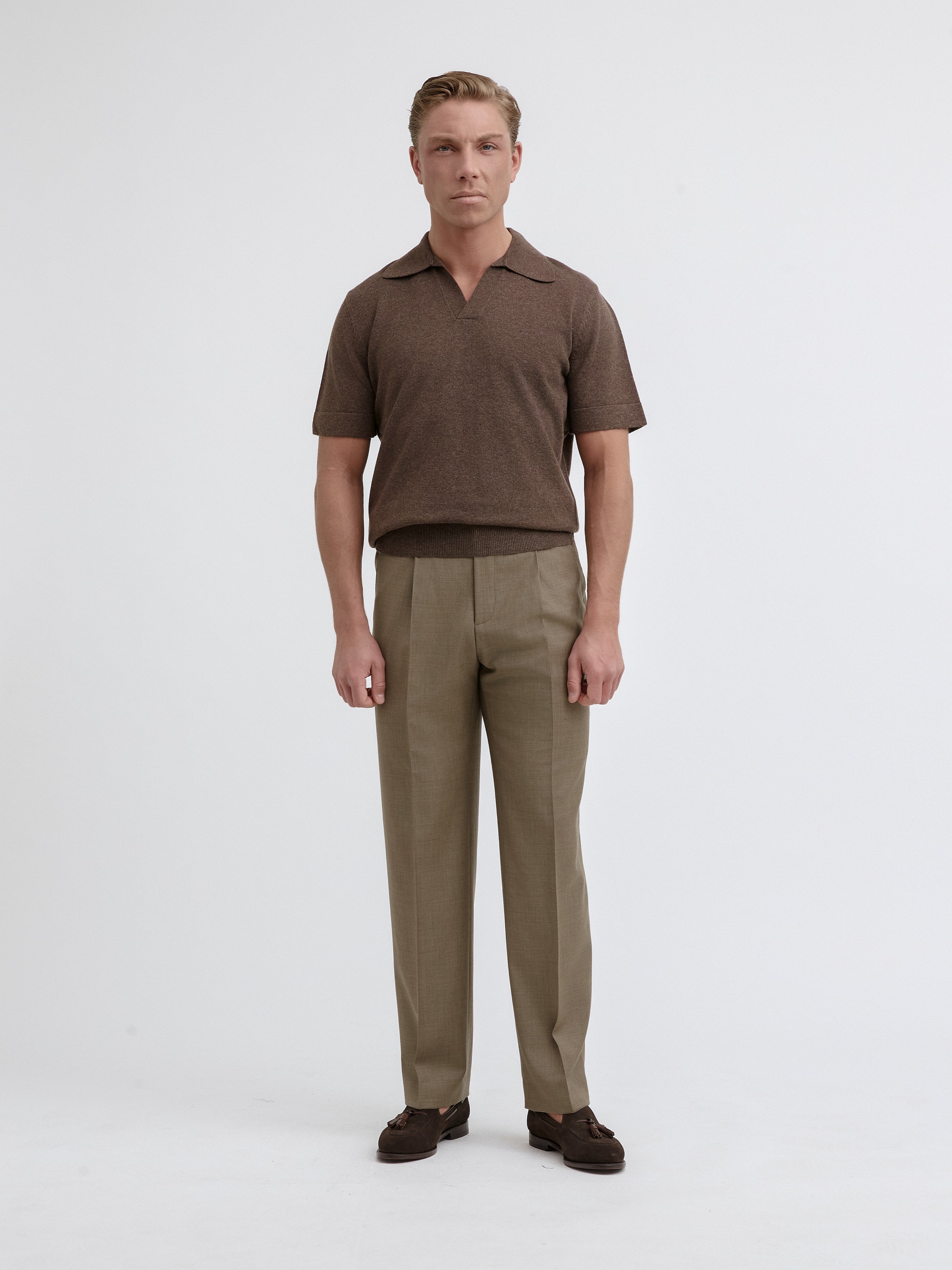 Brown Merino Wool Cashmere Polo - Grand Le Mar