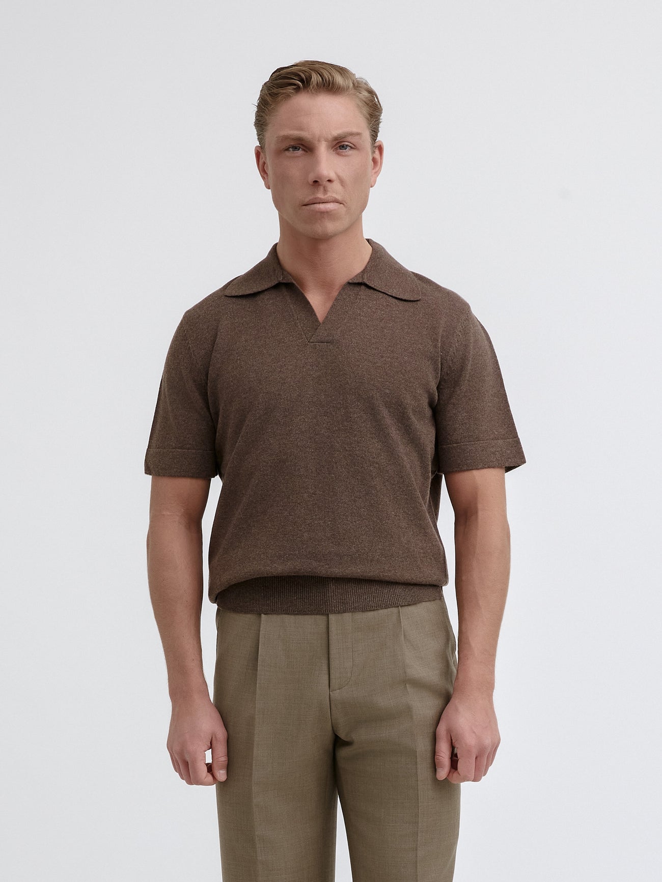 Brown Merino Wool Cashmere Polo - Grand Le Mar