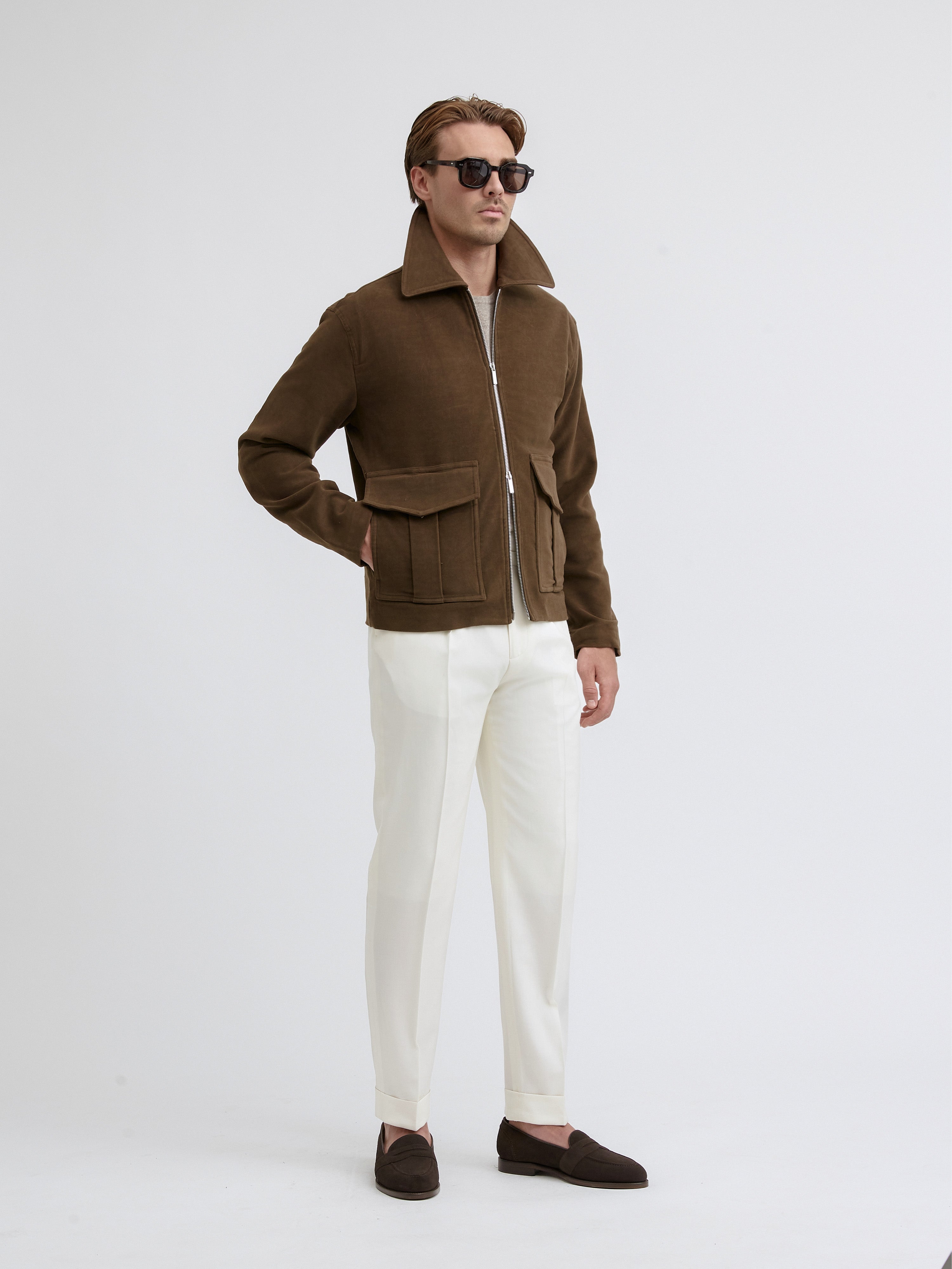 Brown Moleskin Flight Jacket - Grand Le Mar