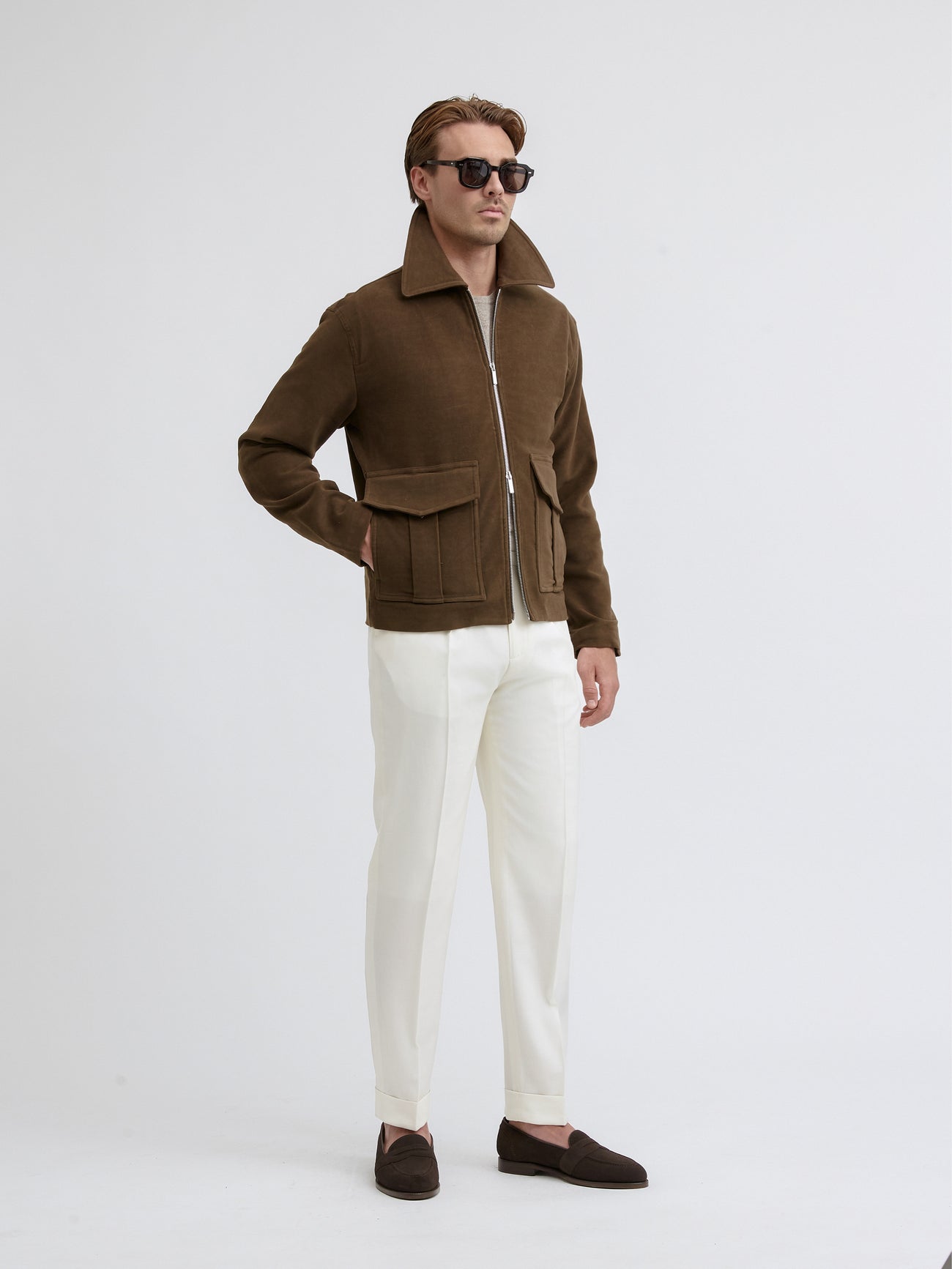 Brown Moleskin Flight Jacket - Grand Le Mar