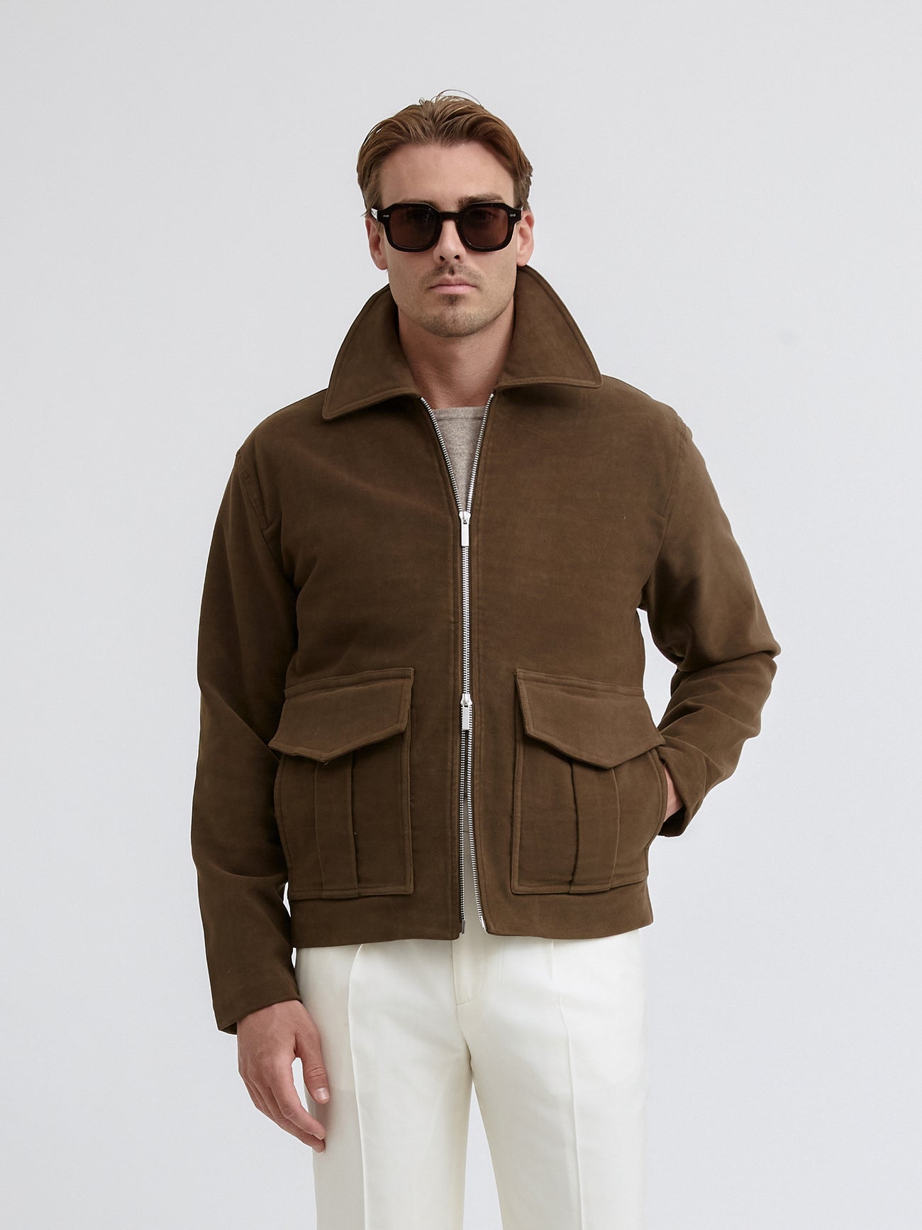 Brown Moleskin Flight Jacket - Grand Le Mar