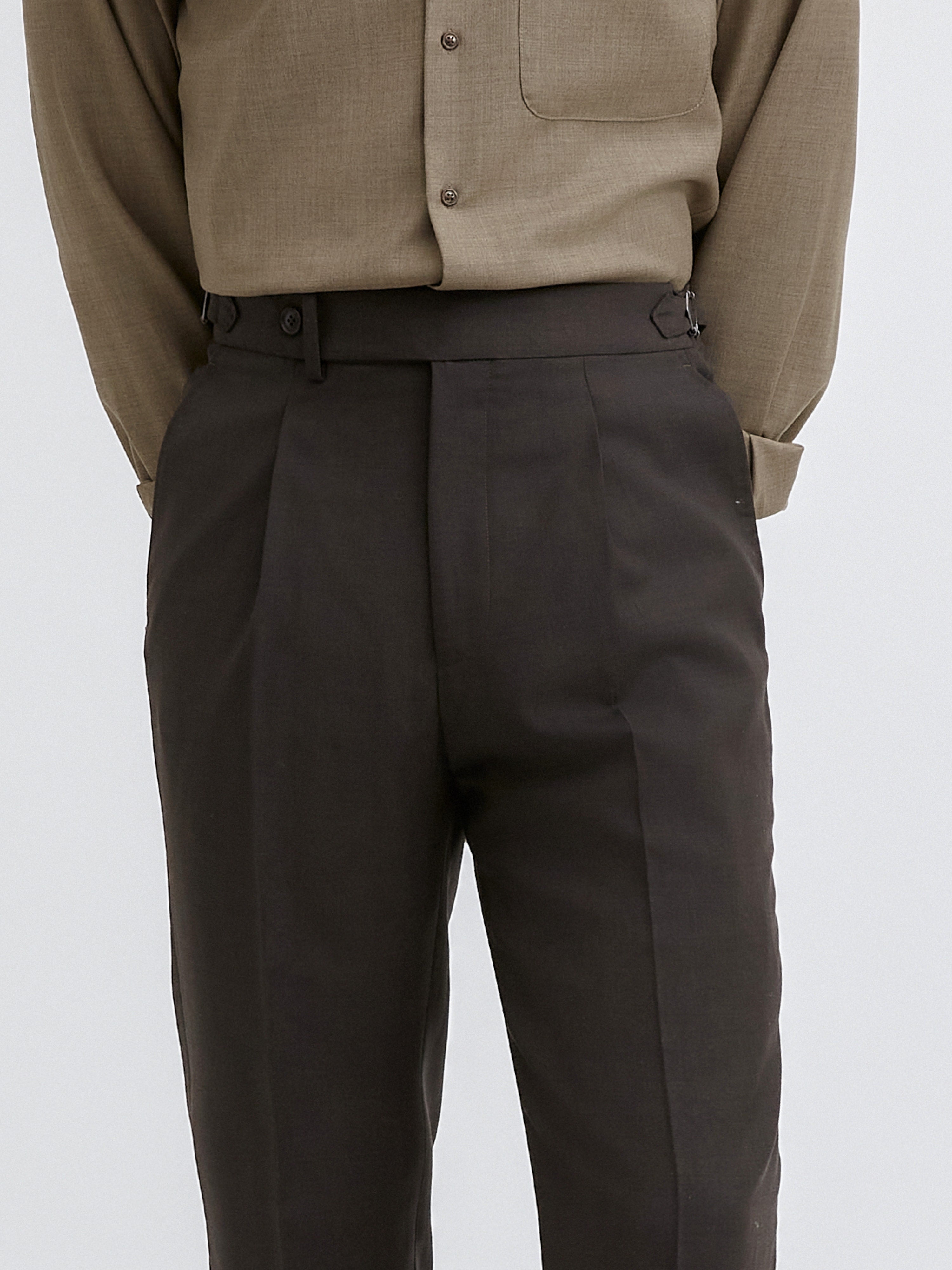 Brown S130 Wool Oscar Trousers (Tapered Fit) - Grand Le Mar