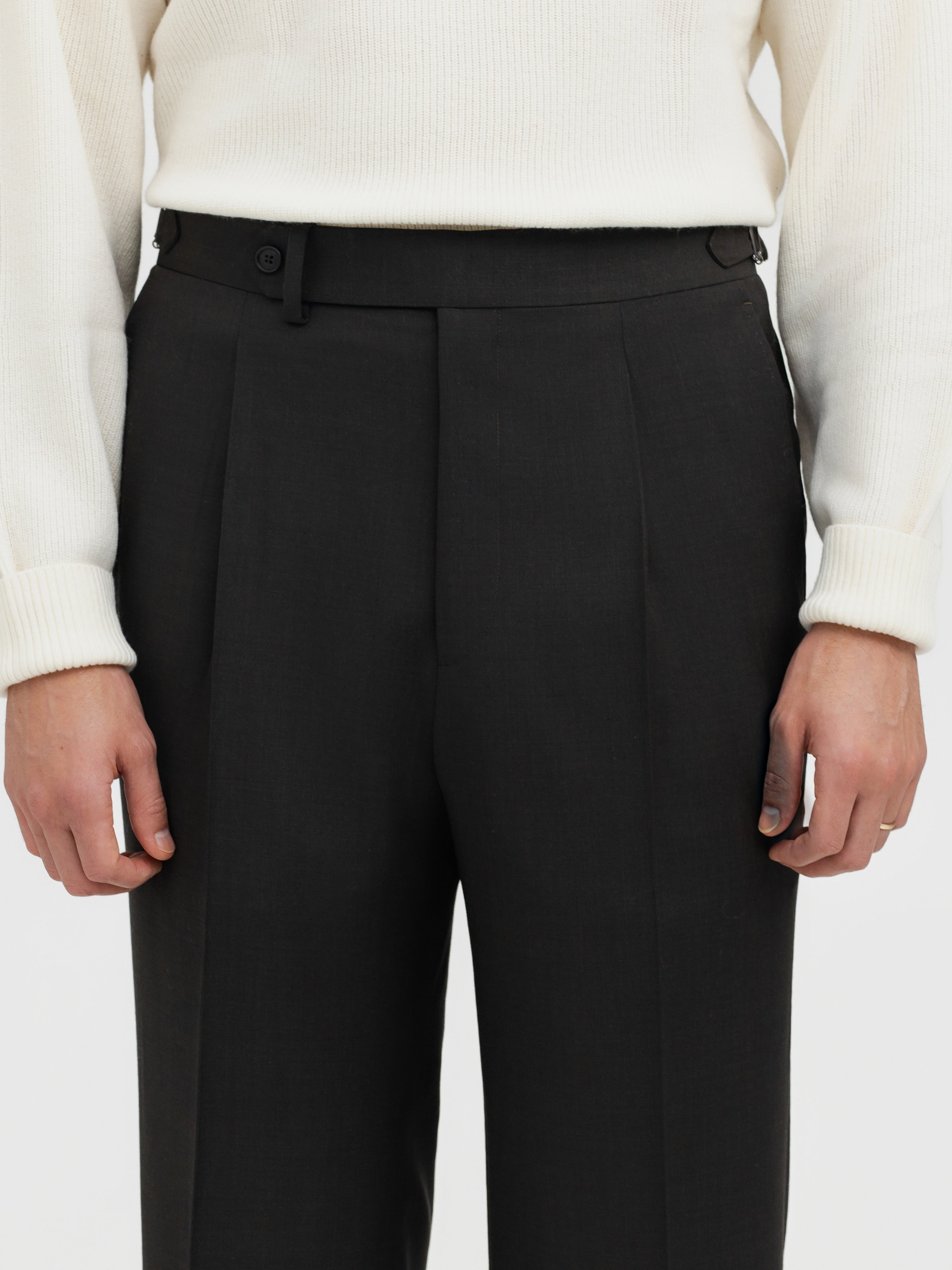 Brown S130 Wool Oscar Trousers (Wide Fit) - Grand Le Mar